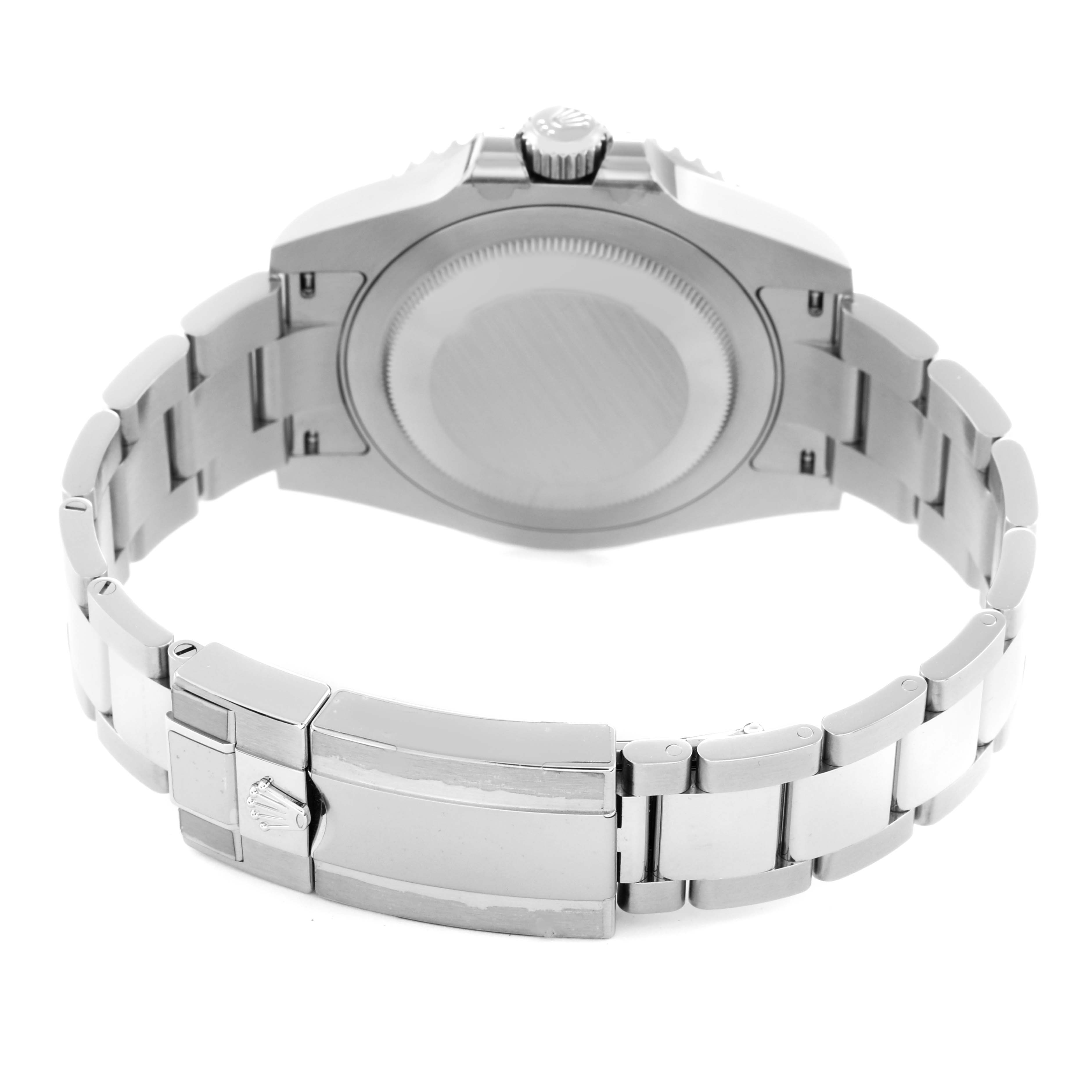 The image shows the back view of a Rolex GMT-Master 126710 Men
s Stainless Steel Black Dial 126710 Men
s Stainless Steel Black Dial, displaying the closed clasp and case back.