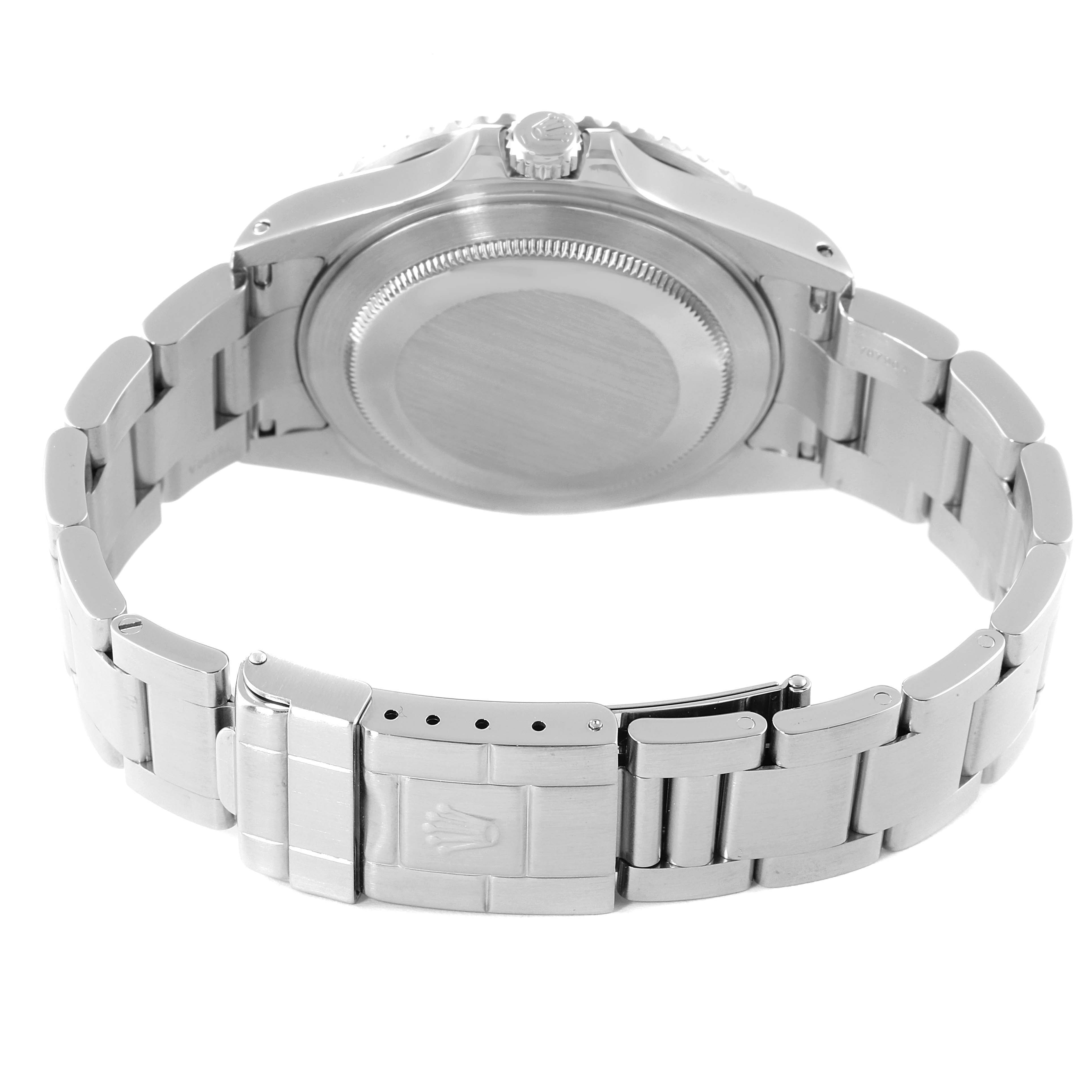 The image shows the back case, crown, and bracelet of the Rolex GMT-Master 16710 Men
s Stainless Steel Black Dial 16710 Men
s Stainless Steel Black Dial watch from the rear angle.