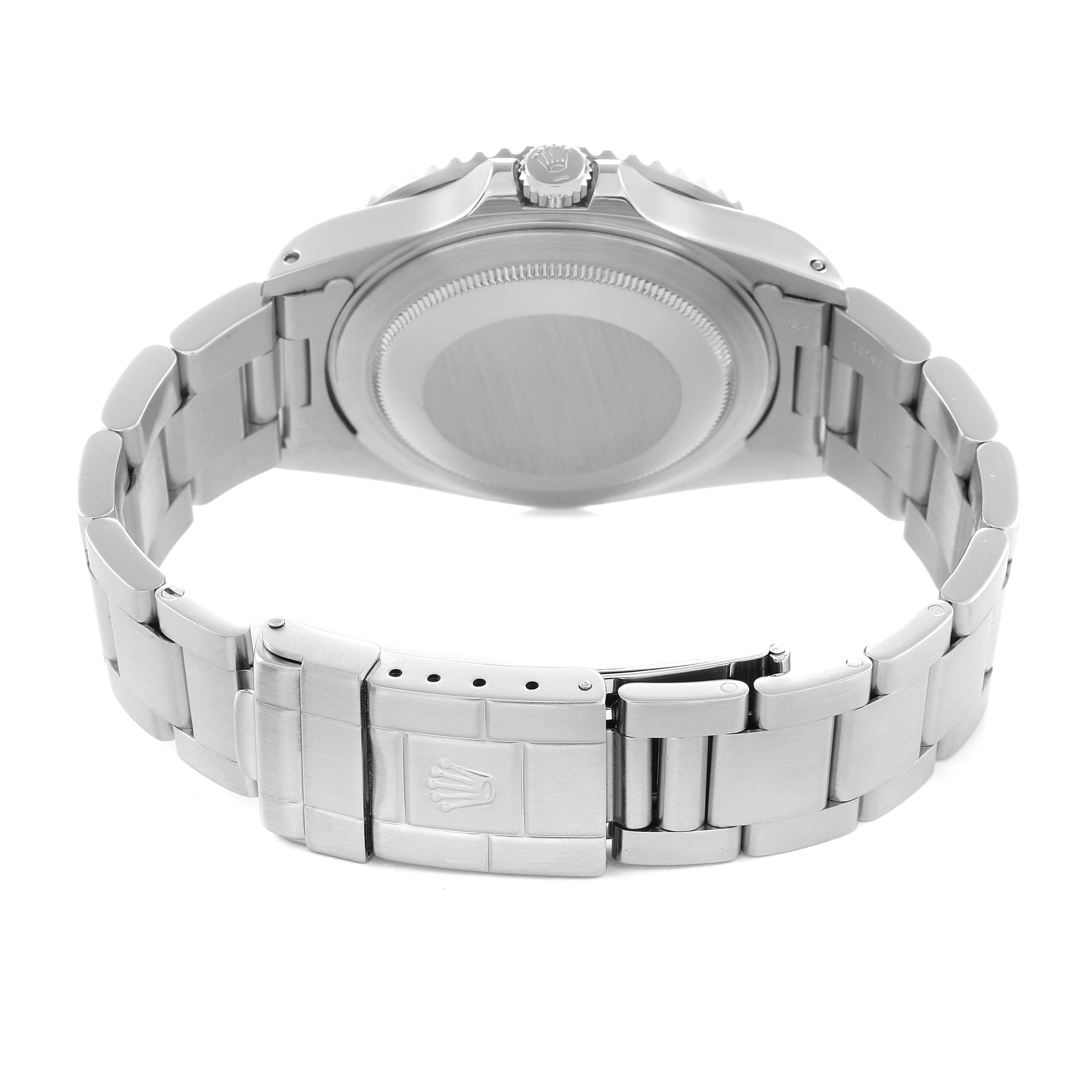 The image shows the back and bracelet of a Rolex GMT-Master 16710 Men
s Stainless Steel Black Dial 16710 Men
s Stainless Steel Black Dial, displaying the clasp and case back.