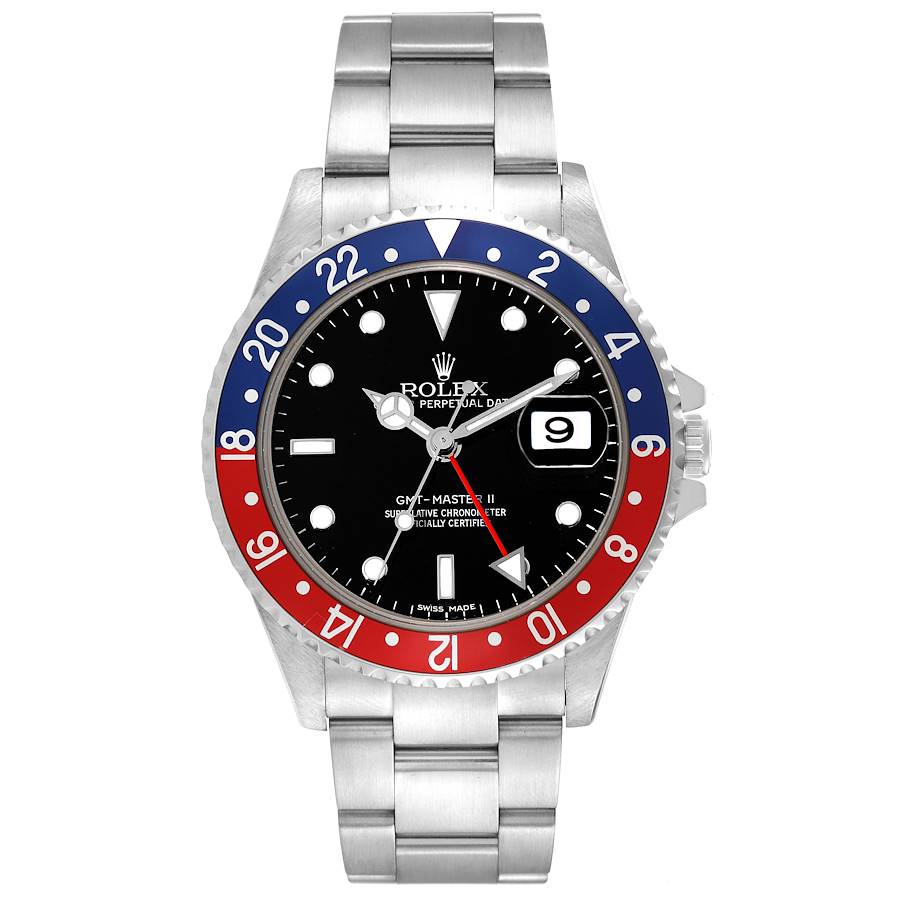 Rolex GMT Master II Blue Red Pepsi Bezel Error Dial Steel Watch 16710 SwissWatchExpo