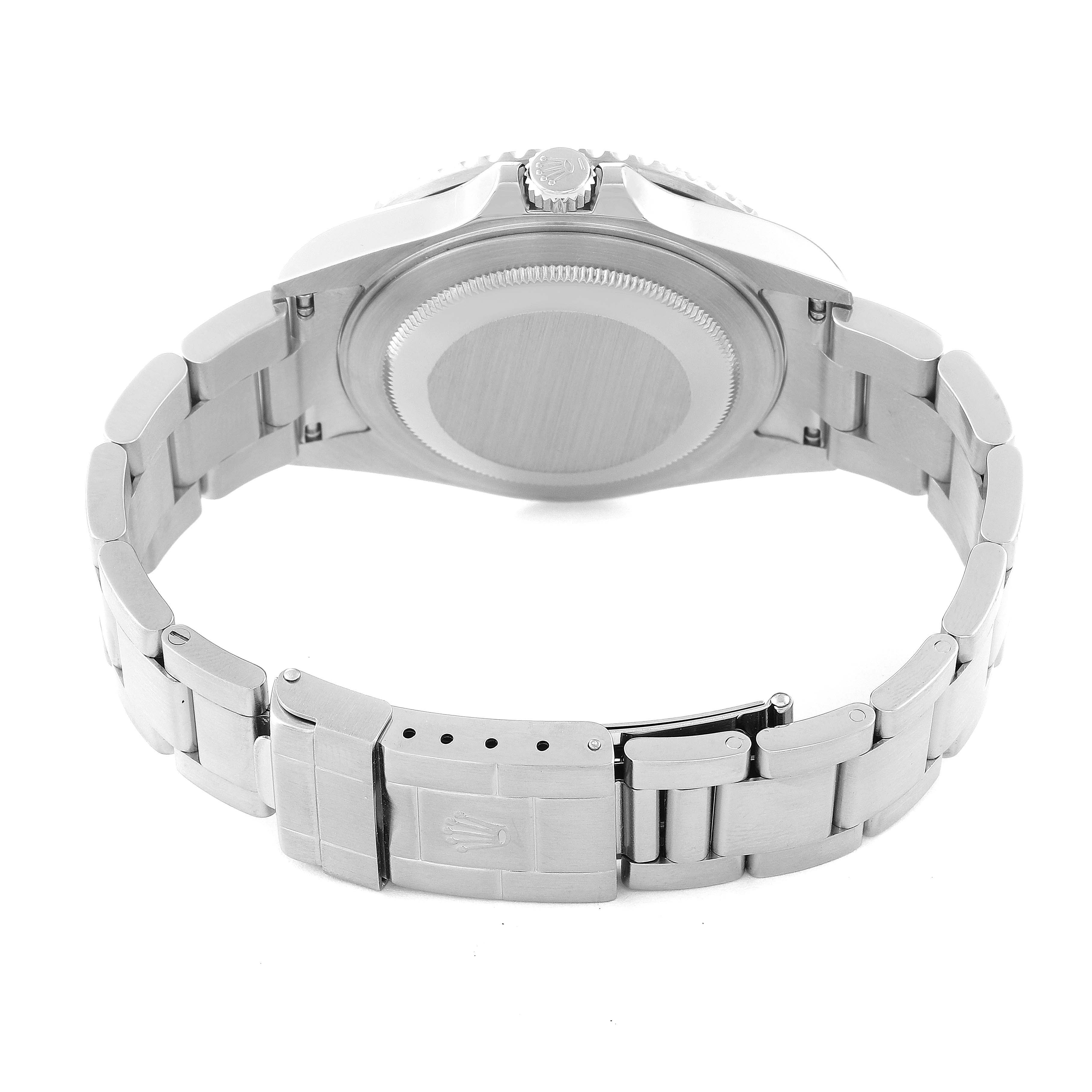 This image shows the back view of the Rolex GMT-Master 16710 Men's Stainless Steel Black Dial 16710 Men's Stainless Steel Black Dial watch, focusing on the case back, bracelet, and clasp.