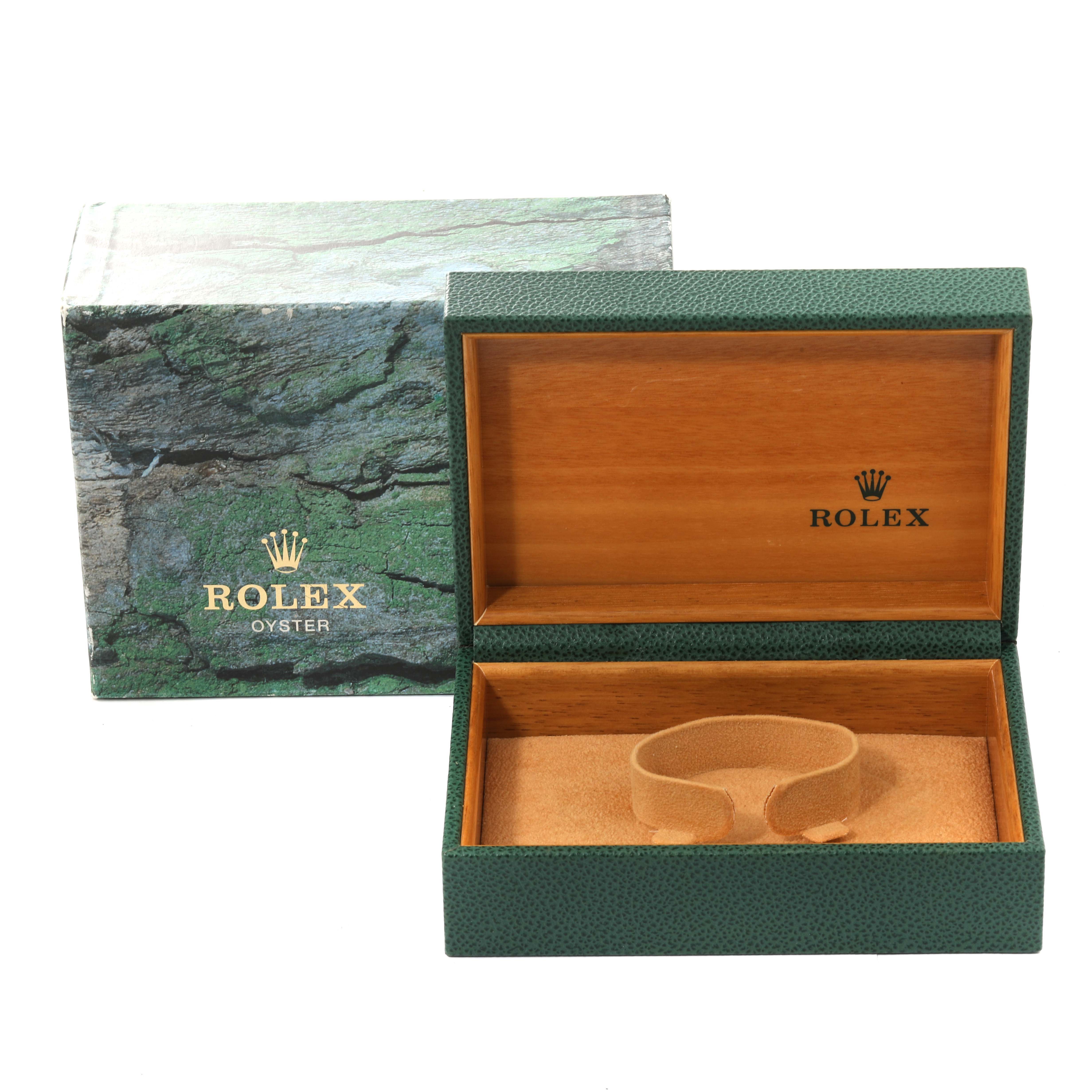 The image shows an empty Rolex GMT-Master 16710 Men's Stainless Steel Black Dial 16710 Men's Stainless Steel Black Dial watch box and outer box from a front angle view.