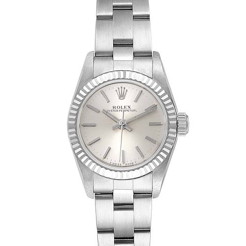 Photo of Rolex Non-Date Steel White Gold Silver Dial Ladies Watch 67194 Box Papers