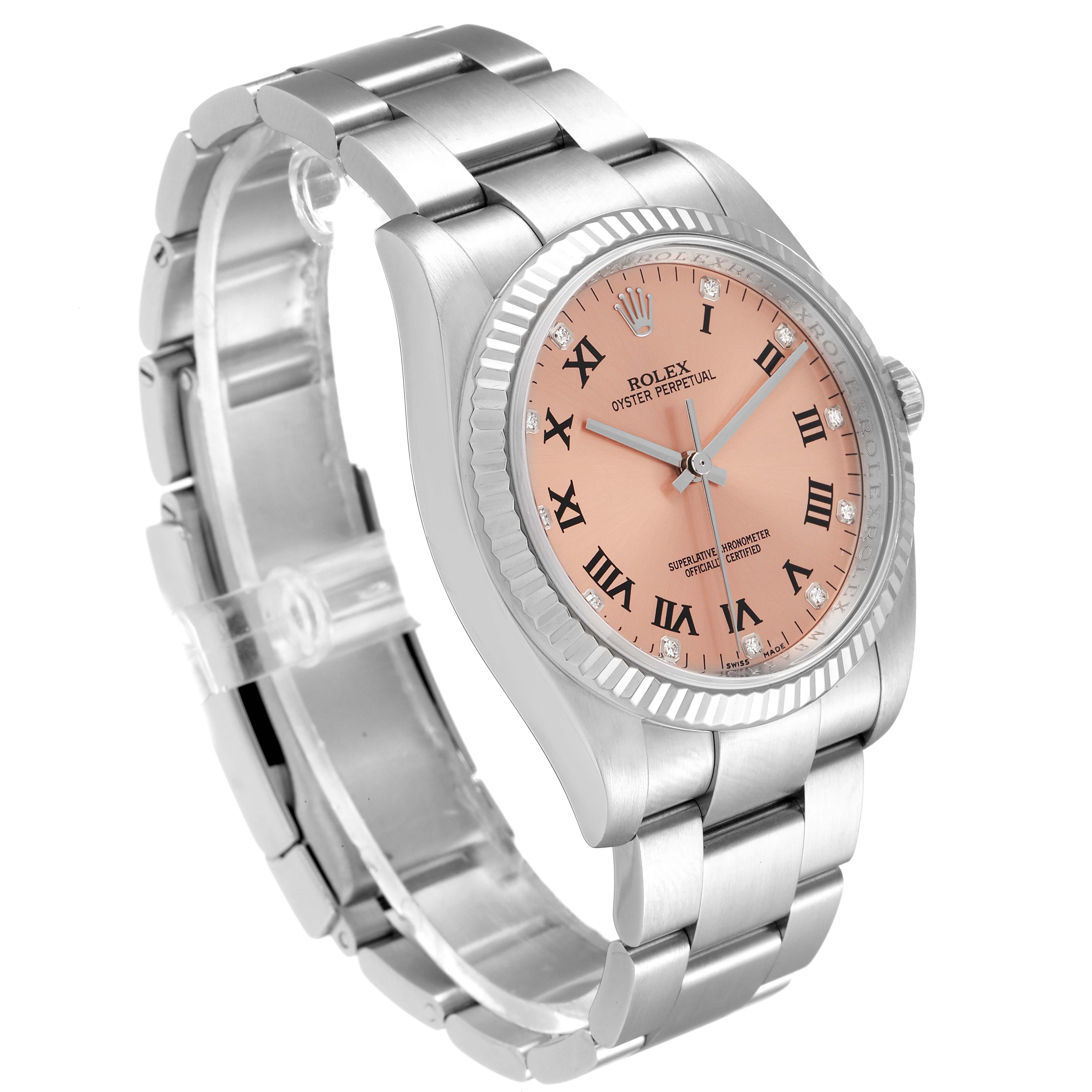 The Rolex Oyster Perpetual 116034 Men
s Stainless Steel Pink Dial 116034 Men
s Stainless Steel Pink Dial watch is shown at a slight angle, displaying the full dial, bezel, and part of the bracelet.