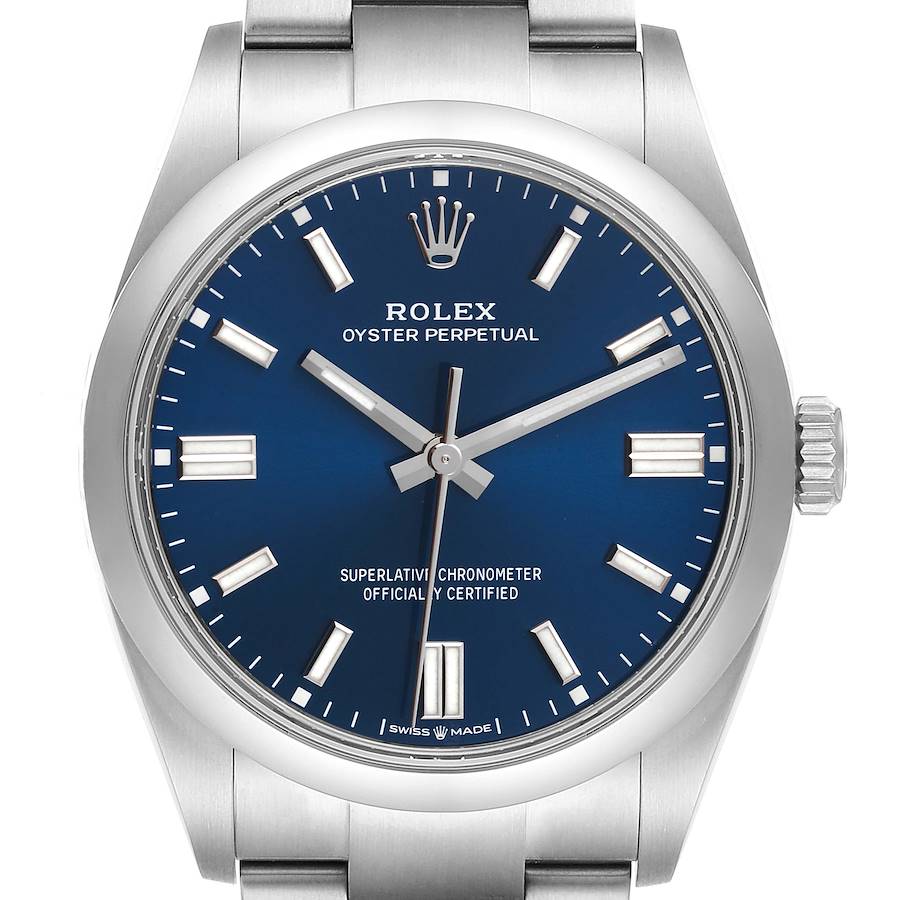 Rolex Oyster Perpetual Blue Dial Steel Mens Watch 126000 Unworn SwissWatchExpo