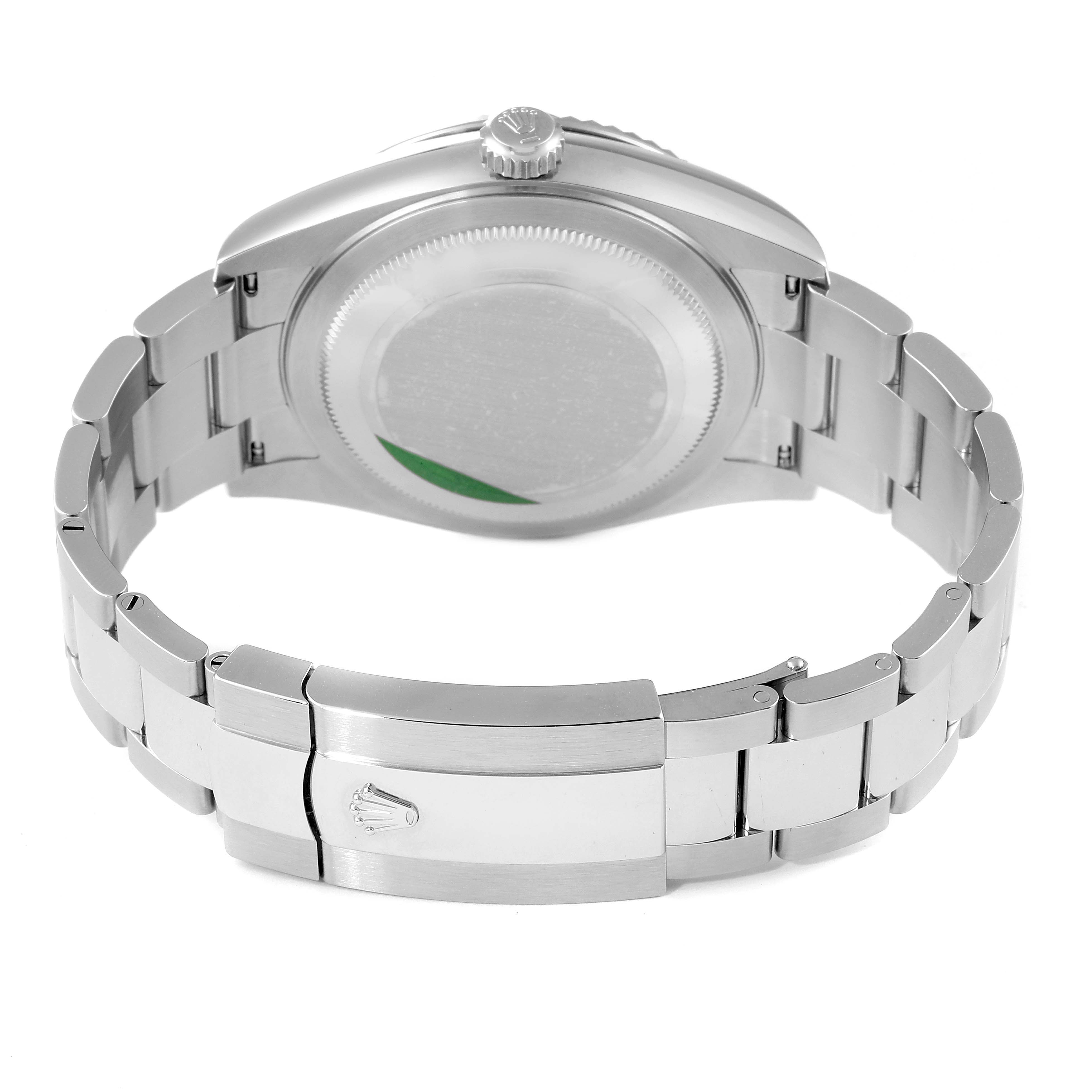The image shows the clasp, case back, and part of the bracelet of a Rolex Sky-Dweller 326934 Men's Stainless Steel White Dial 326934 Men's Stainless Steel White Dial watch from the rear angle.