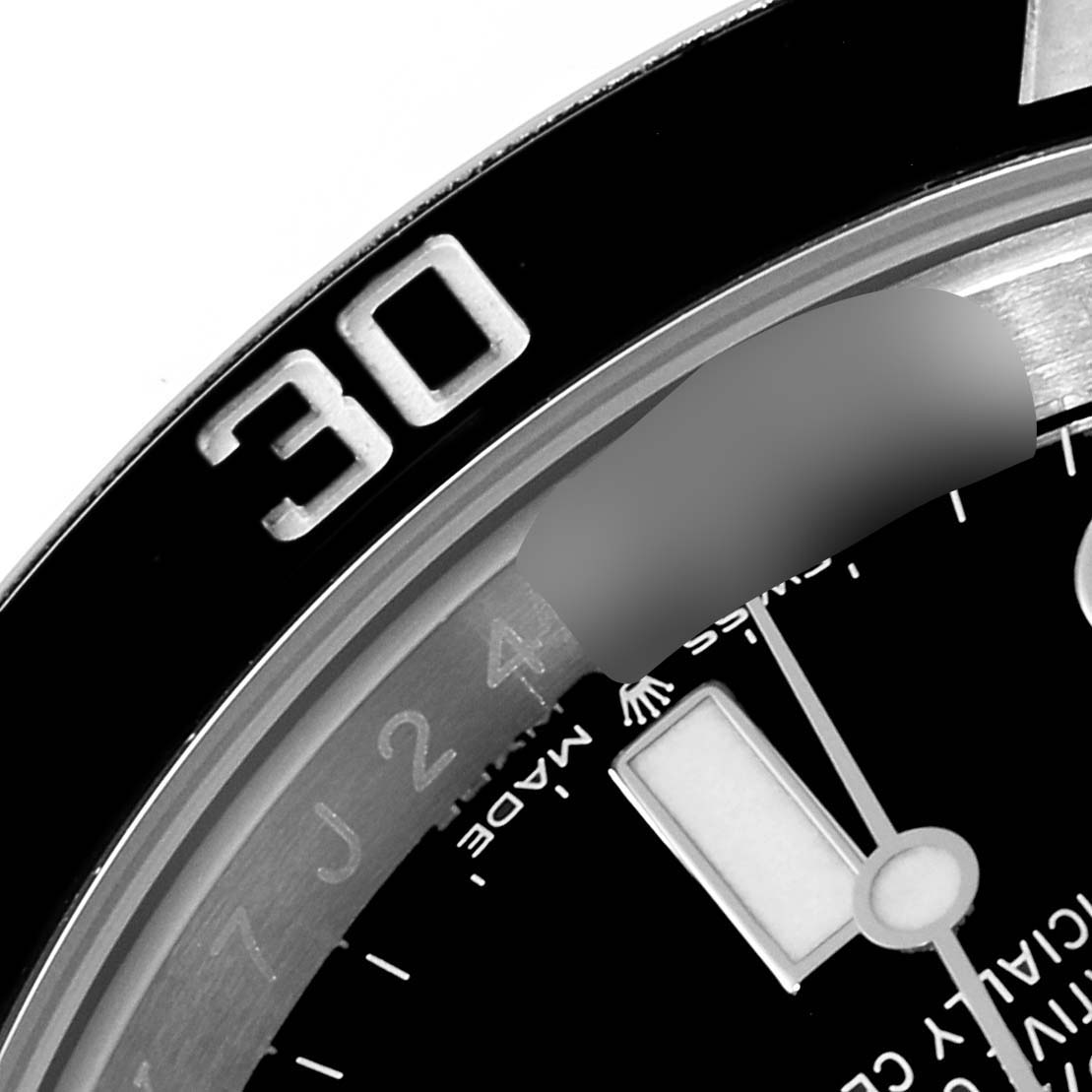 The image shows a close-up of the bezel and part of the dial of a Rolex Submariner 126610 Men
s Stainless Steel Black Dial 126610 Men
s Stainless Steel Black Dial watch.