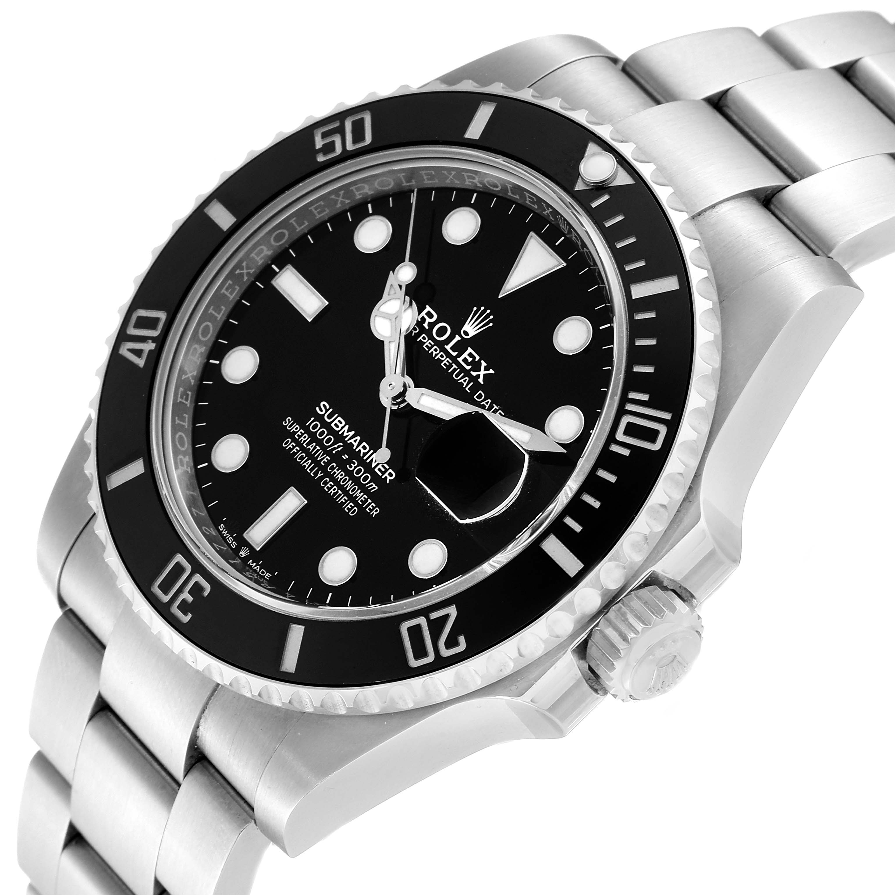 The image shows a Rolex Submariner 126610 Men
s Stainless Steel Black Dial 126610 Men
s Stainless Steel Black Dial watch at a slightly angled close-up, highlighting the dial, bezel, and bracelet.