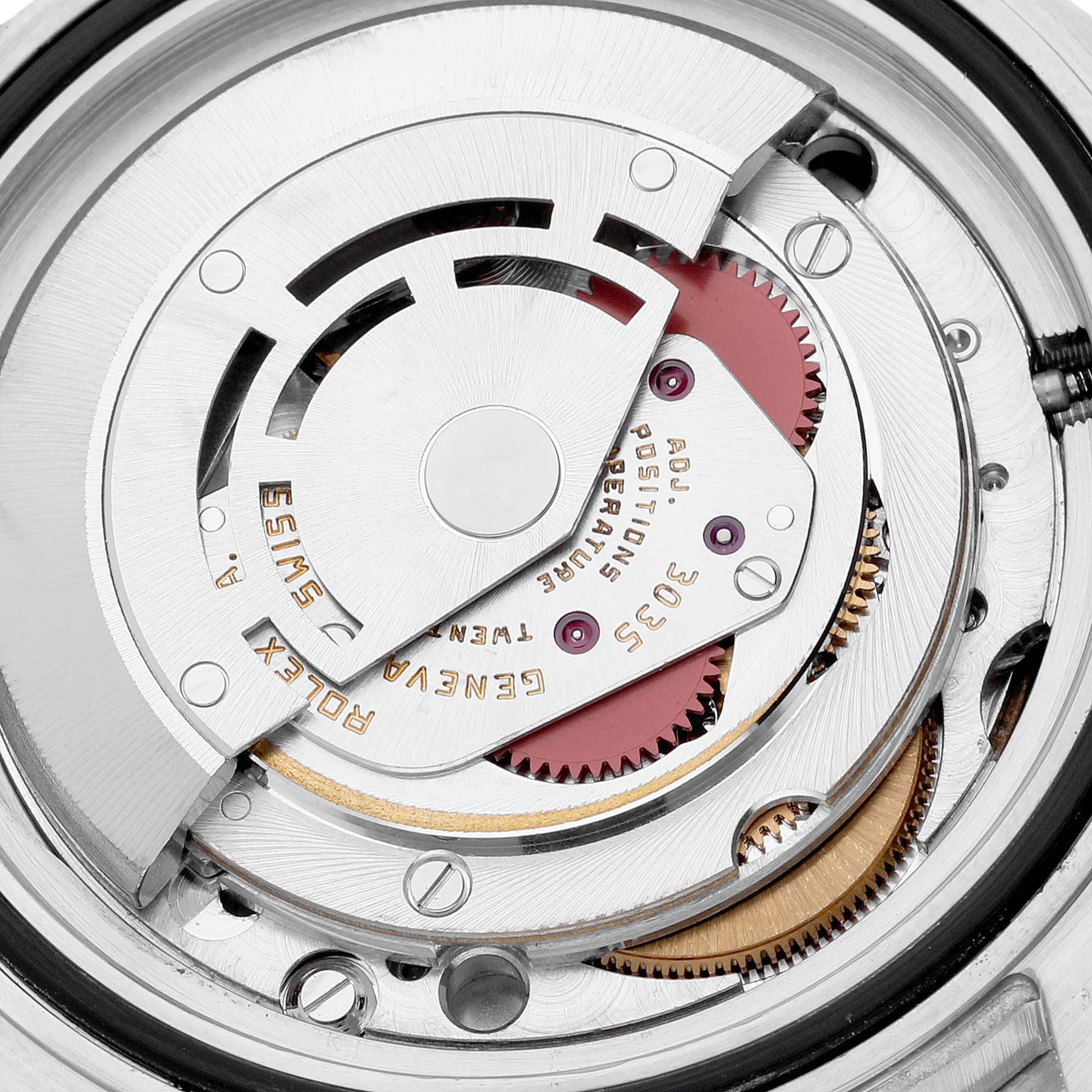 This image shows a close-up view of the internal mechanism and movement parts of a Rolex Vintage Collection 16800 Men's Stainless Steel Black Dial 16800 Men's Stainless Steel Black Dial model.