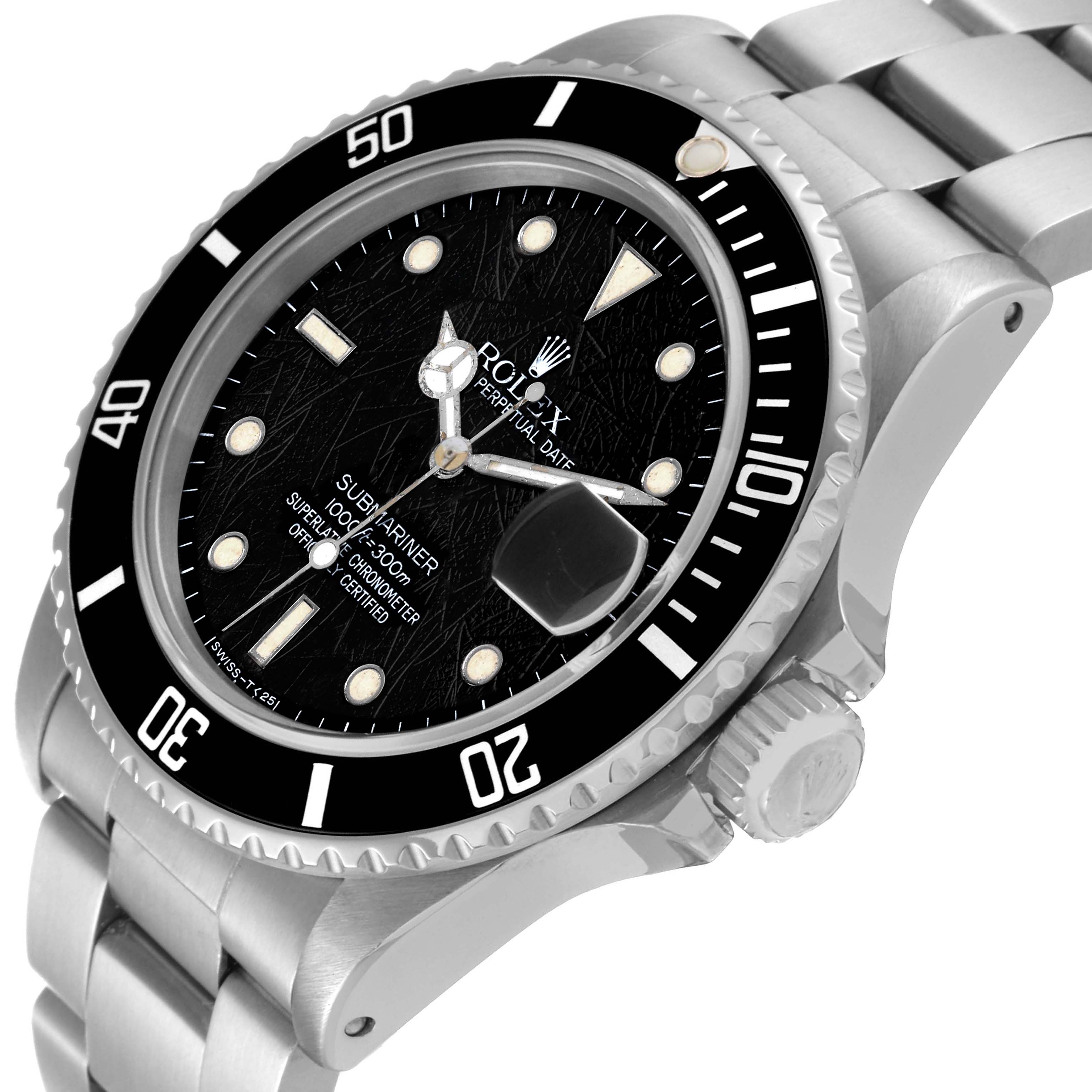 The image shows a Rolex Vintage Collection 16800 Men's Stainless Steel Black Dial 16800 Men's Stainless Steel Black Dial Submariner watch angled slightly to display the dial, bezel, crown, and part of the bracelet.