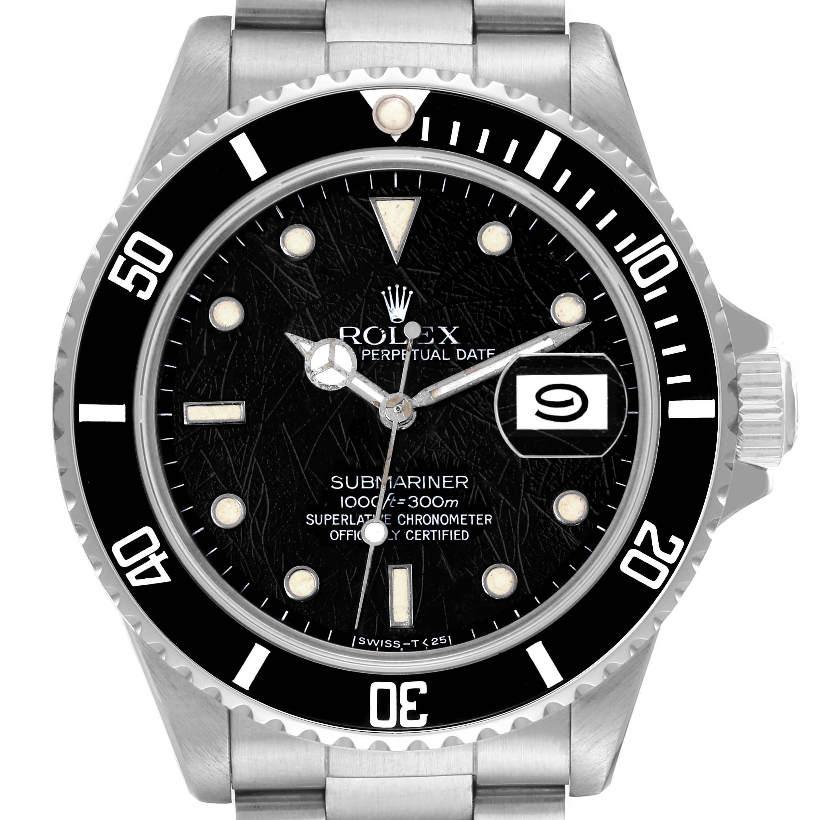 The Rolex Vintage Collection 16800 Men's Stainless Steel Black Dial 16800 Men's Stainless Steel Black Dial watch is shown from a frontal angle, featuring the dial, bezel, case, and part of the bracelet.