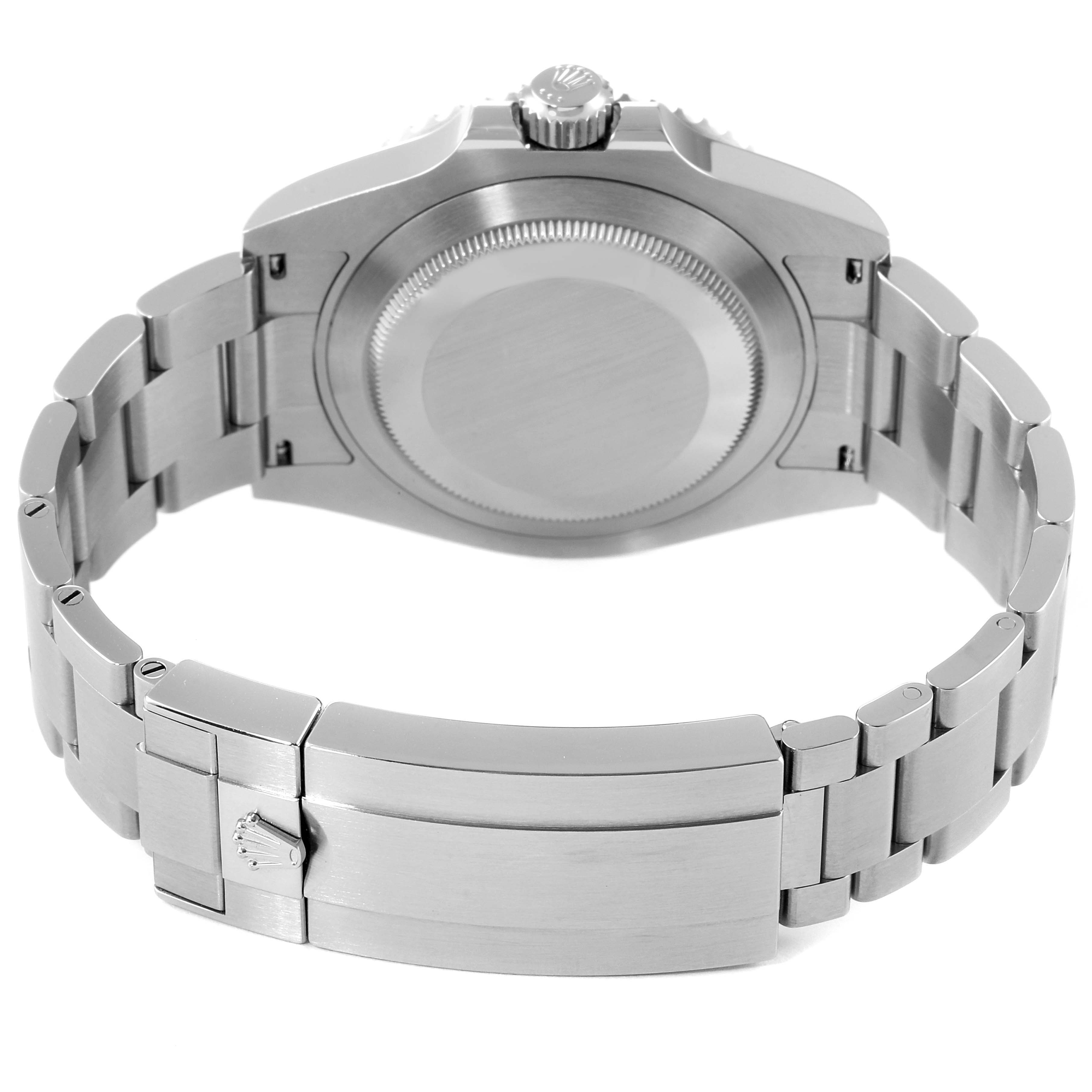 This image shows the back case and bracelet clasp of a Rolex Submariner 126610LV Men's Stainless Steel Black Dial 126610LV Men's Stainless Steel Black Dial watch from a rear angle.