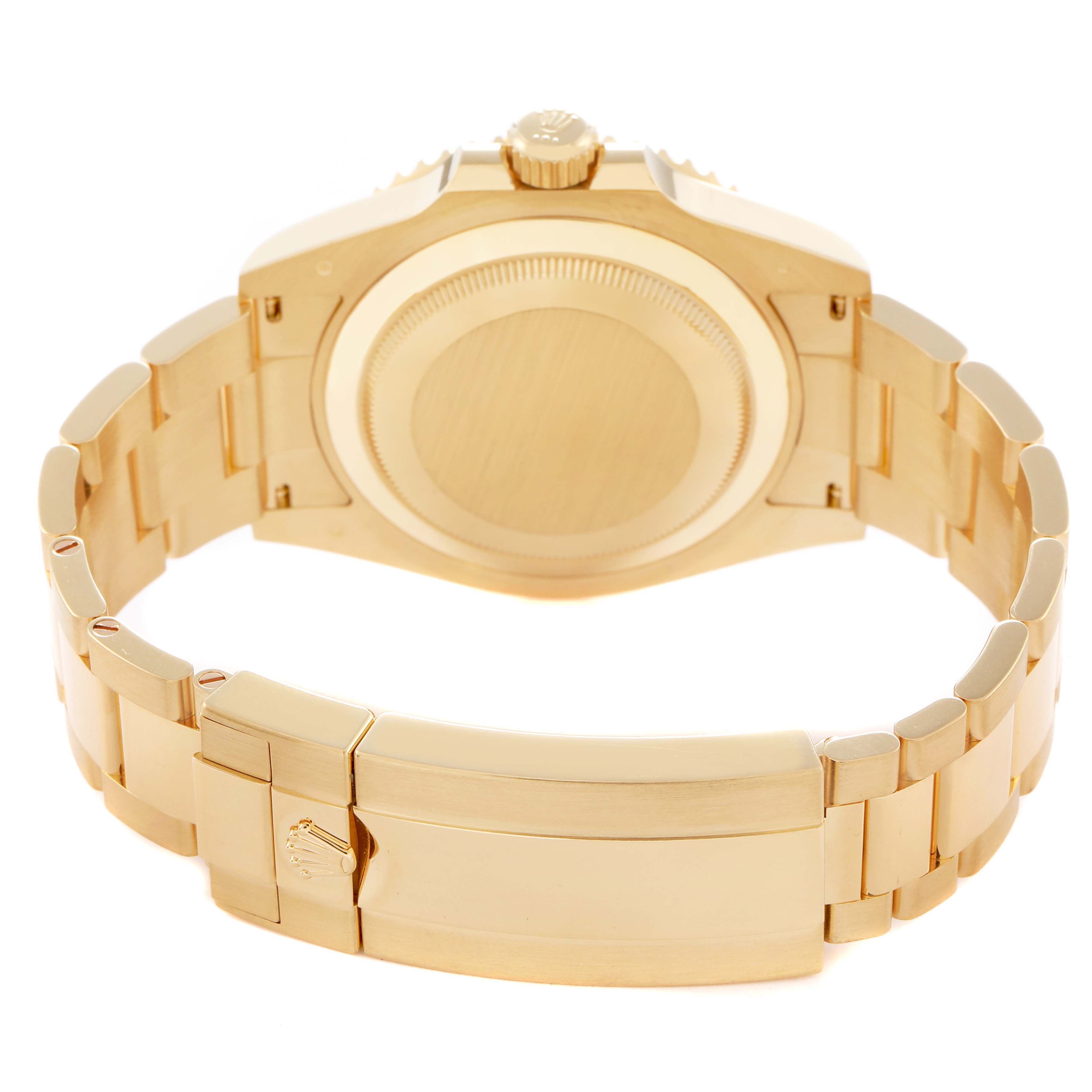 The image shows the back and bracelet of a Rolex Submariner 126618 Men
s Yellow Gold Black Dial 126618 Men
s Yellow Gold Black Dial watch, highlighting the case back and clasp.