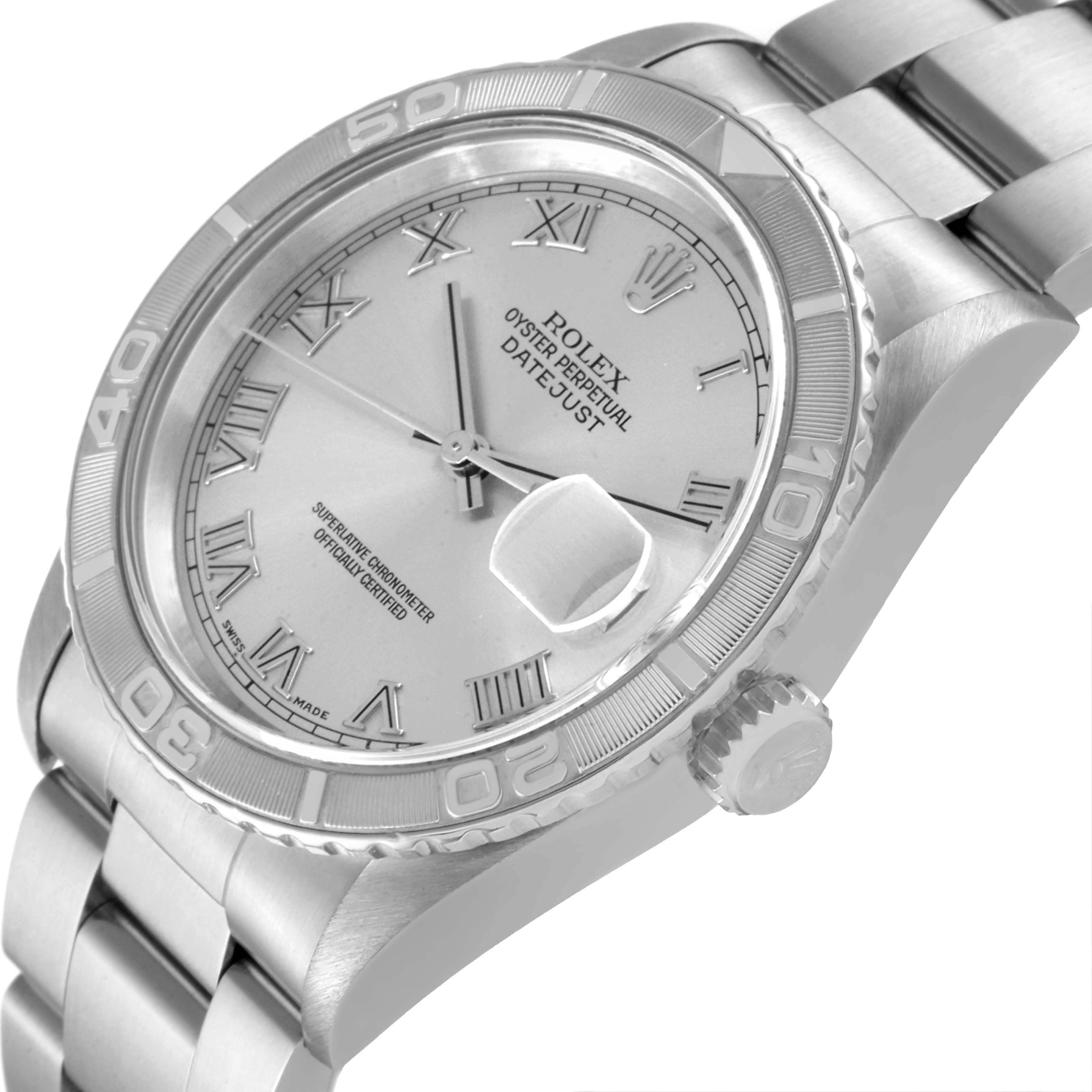 This image shows a close-up angled view of the Rolex Turn-o-Graph 16264 Men's Stainless Steel Silver Dial 16264 Men's Stainless Steel Silver Dial watch, highlighting the bezel, dial, crown, and part of the bracelet.