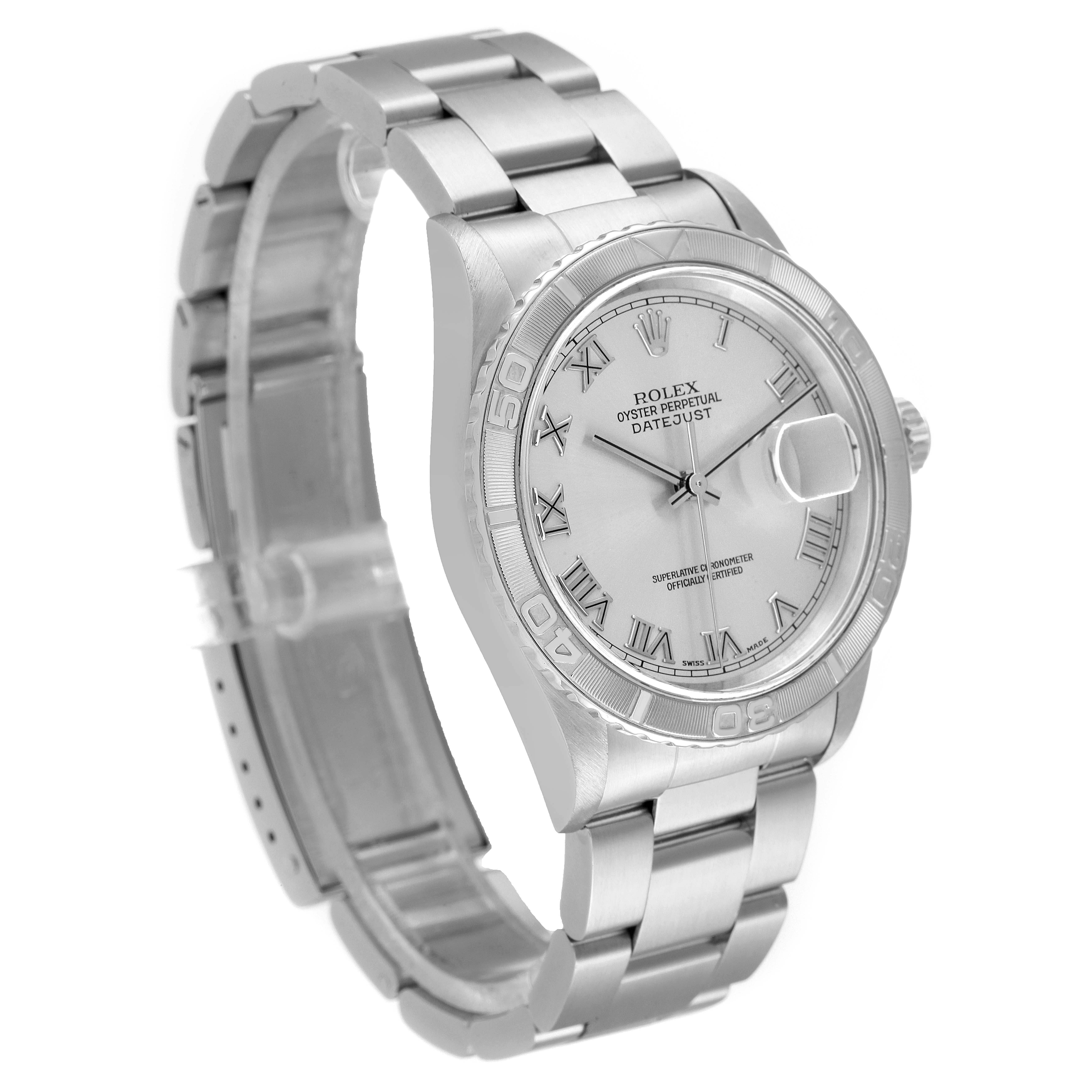 The image shows a Rolex Turn-o-Graph 16264 Men's Stainless Steel Silver Dial 16264 Men's Stainless Steel Silver Dial watch from a front-angle view, displaying the dial, bezel, case, and part of the bracelet.