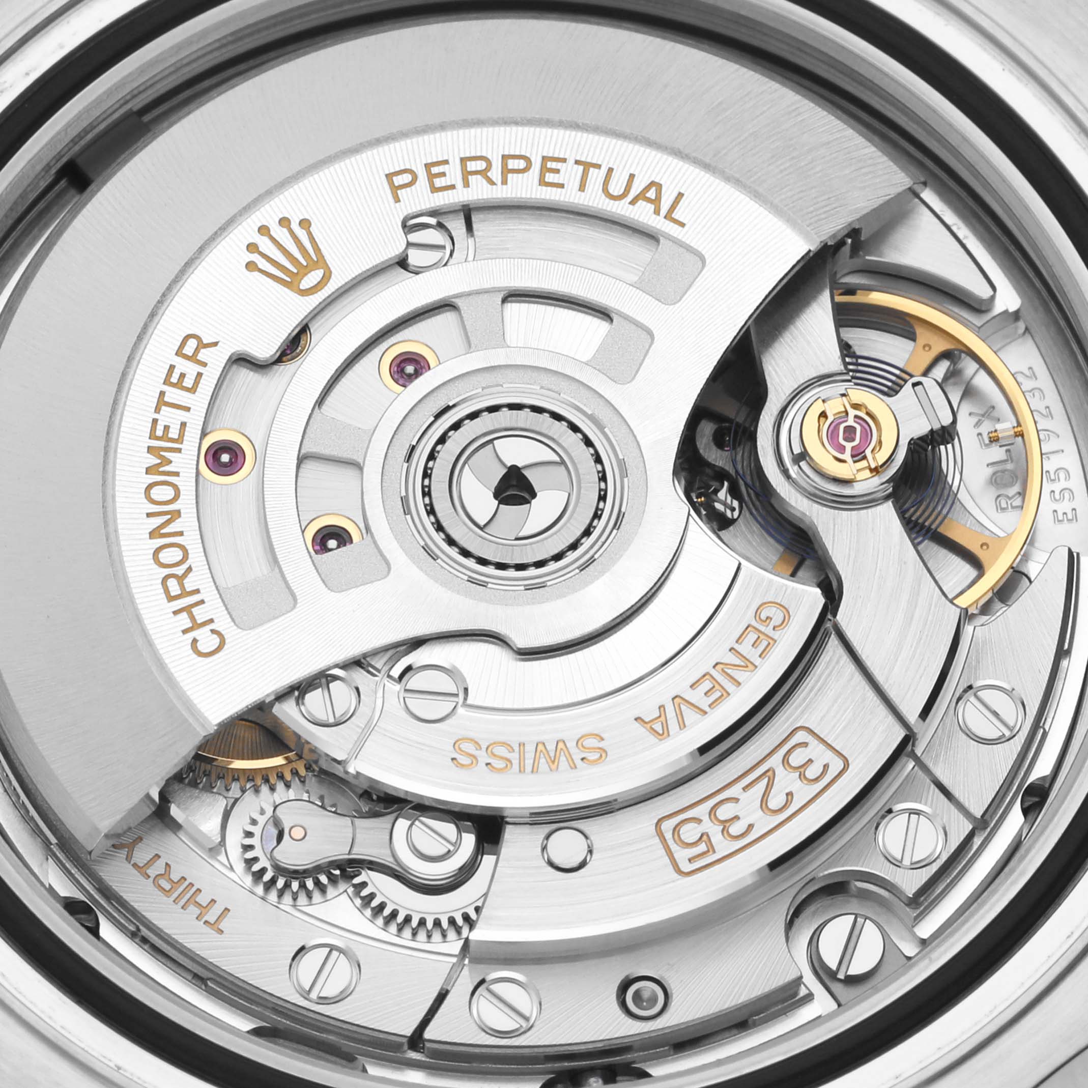 This image shows the intricate internal movement mechanics of the Rolex Yacht-Master 126622 Men's Stainless Steel Blue Dial 126622 Men's Stainless Steel Blue Dial watch, emphasizing gears and the balance wheel.