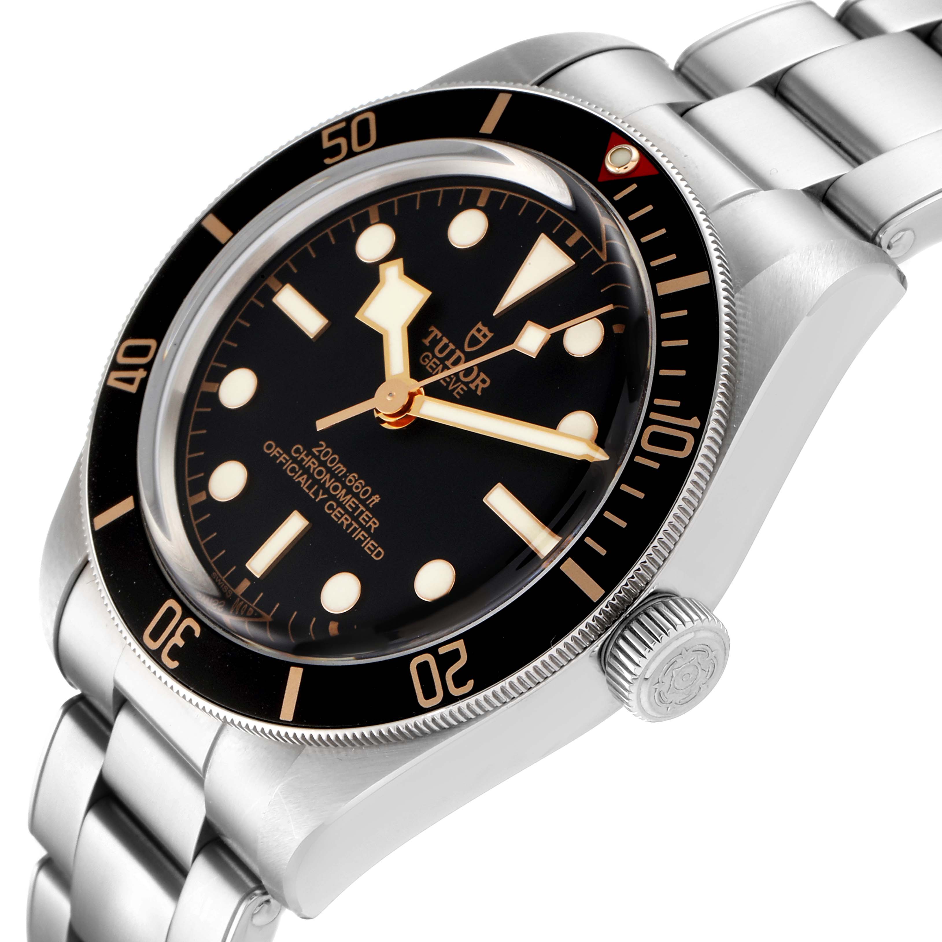 The Tudor Heritage Black Bay 79030N Men
s Stainless Steel Black Dial 79030N Men
s Stainless Steel Black Dial watch is shown at a slight angle, highlighting the bezel, dial, case, crown, and bracelet.