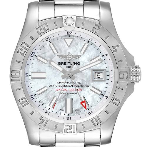 Photo of Breitling Aeromarine Avenger II GMT Mother Of Pearl Dial Steel Watch A32390 Box Card
