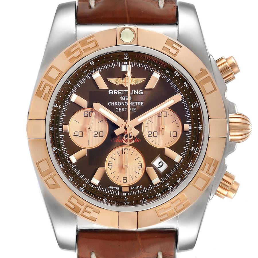 Breitling Chronomat Evolution Steel Rose Gold Brown Dial Watch CB0110 SwissWatchExpo