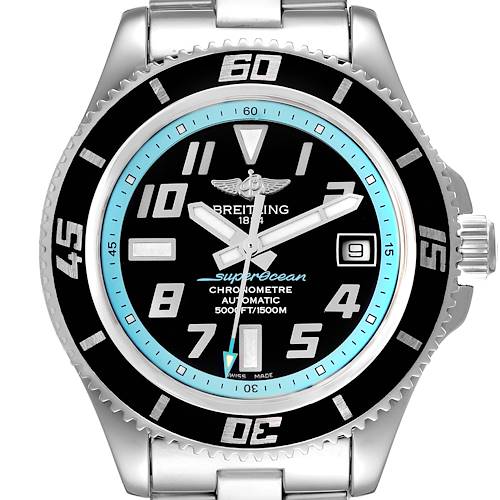 Photo of Breitling Superocean 42 Abyss Black Light Blue Dial Mens Watch A17364 Box Papers