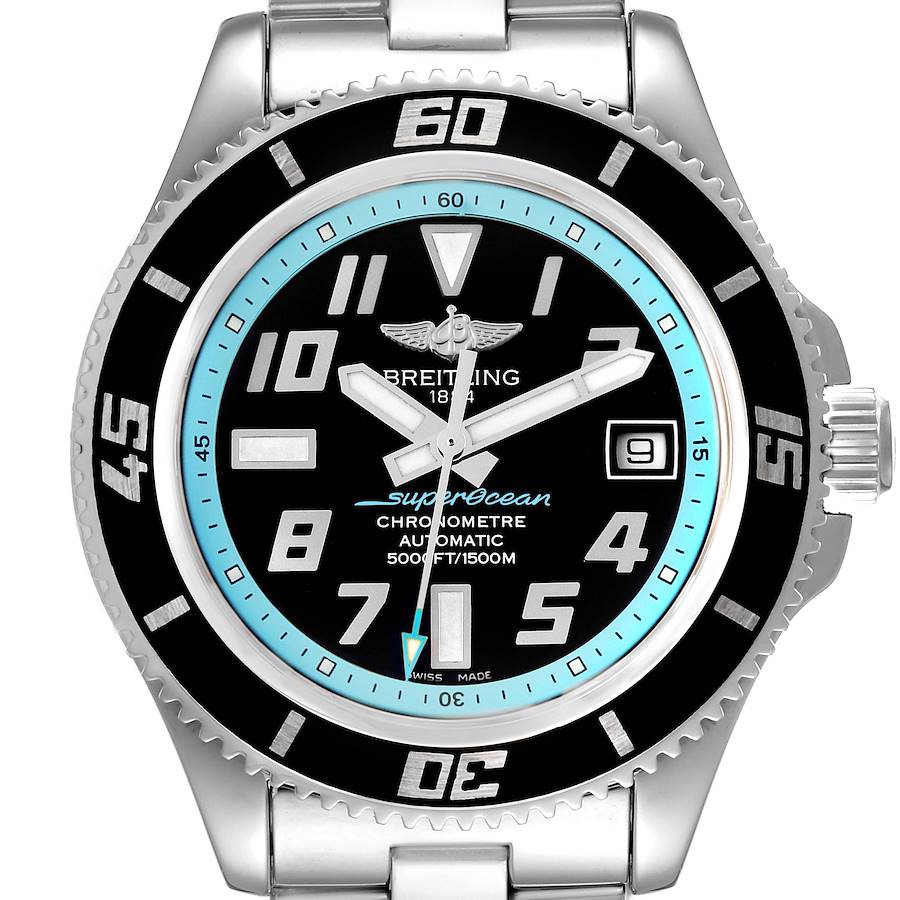 Breitling Superocean 42 Abyss Black Light Blue Dial Mens Watch A17364 Box Papers SwissWatchExpo