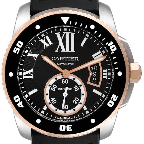 Photo of Cartier Calibre Diver Steel Rose Gold Black Dial Mens Watch W7100055 Box Papers