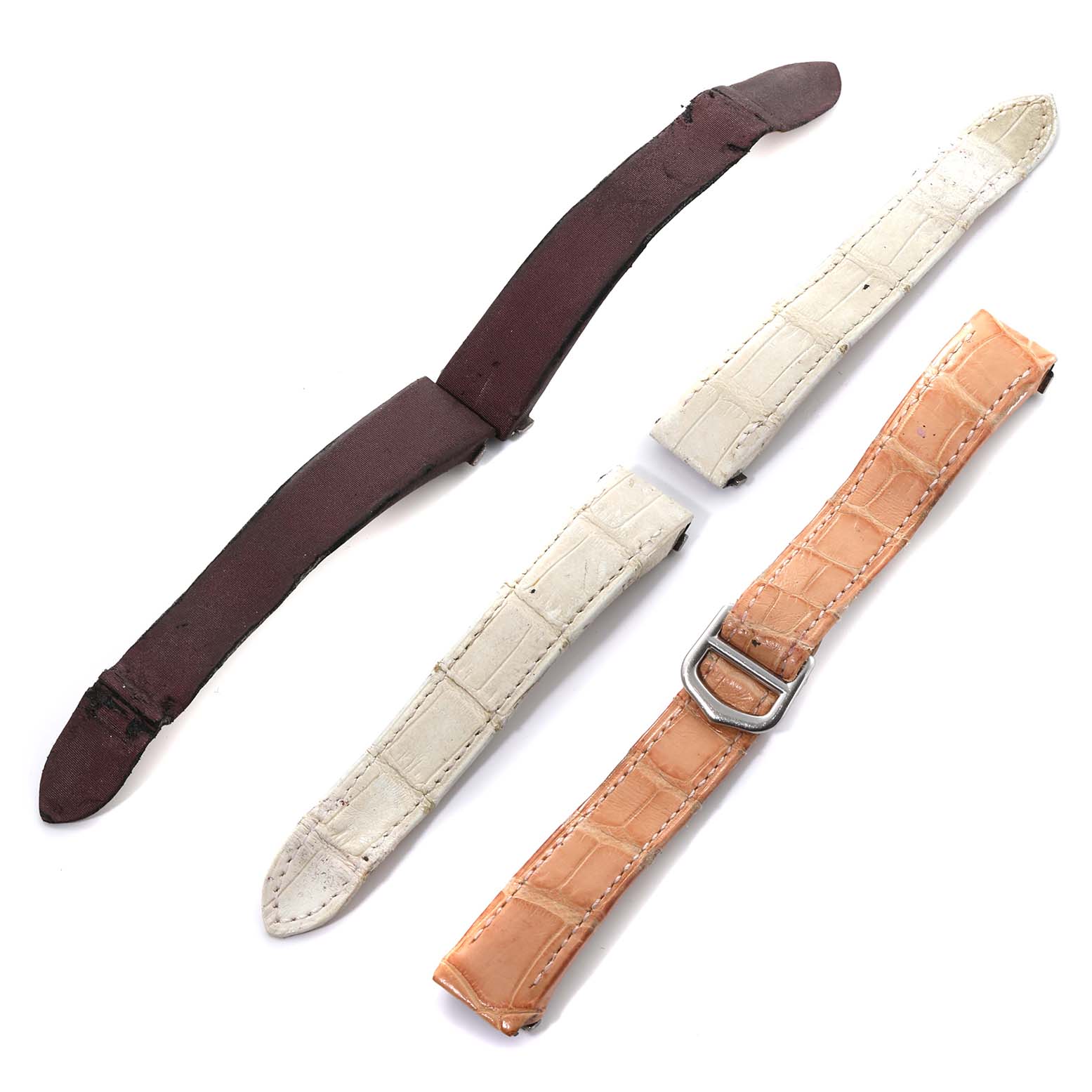 This image shows different leather bands and straps for the Cartier Roadster W62017V3 Women's Stainless Steel Pink Dial W62017V3 Women's Stainless Steel Pink Dial watch model.