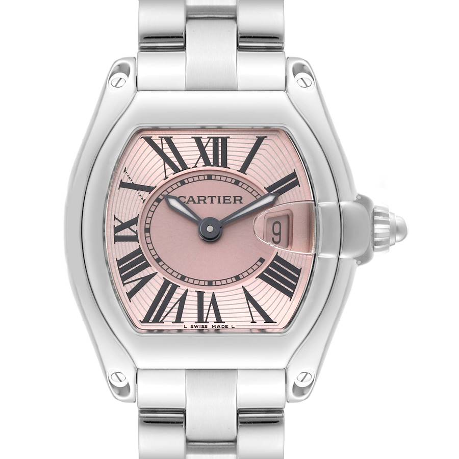 Cartier Roadster Small Pink Dial Steel Ladies Watch W62017V3 SwissWatchExpo