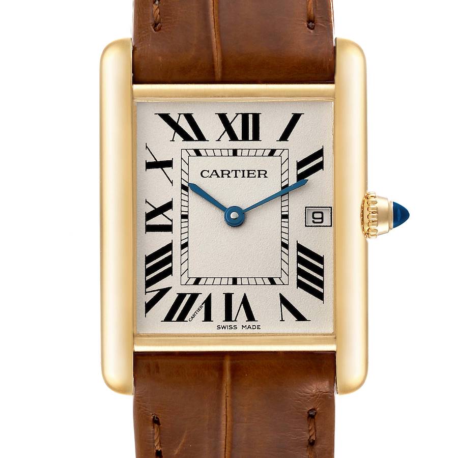 Cartier Tank Louis Yellow Gold Brown Leather Strap Mens Watch W1529756 Box Card SwissWatchExpo