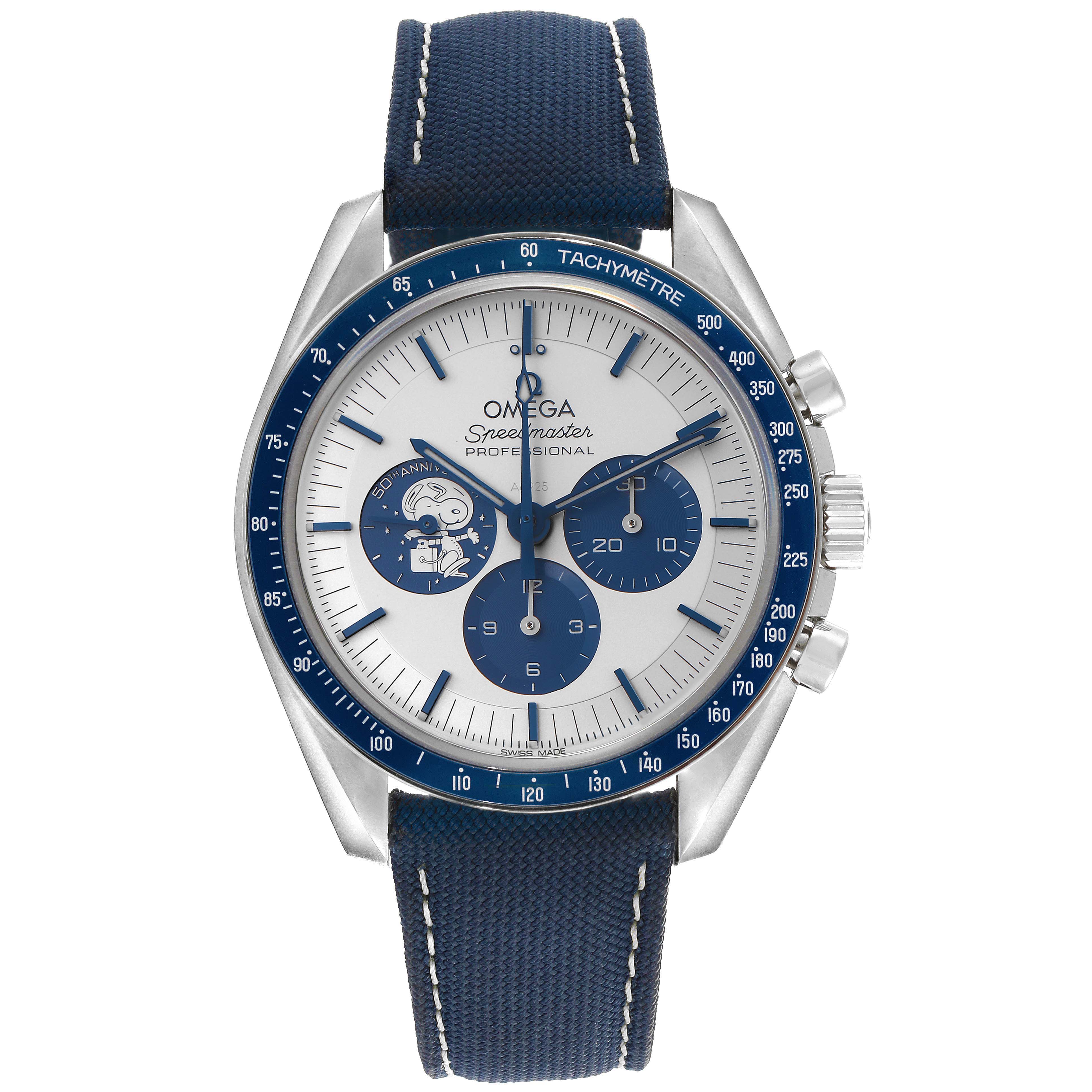 The Omega Speedmaster 310.32.42.50.02.001 Men's Stainless Steel Silver Dial 310.32.42.50.02.001 Men's Stainless Steel Silver Dial is shown from the front, displaying the face, bezel, subdials, and strap.