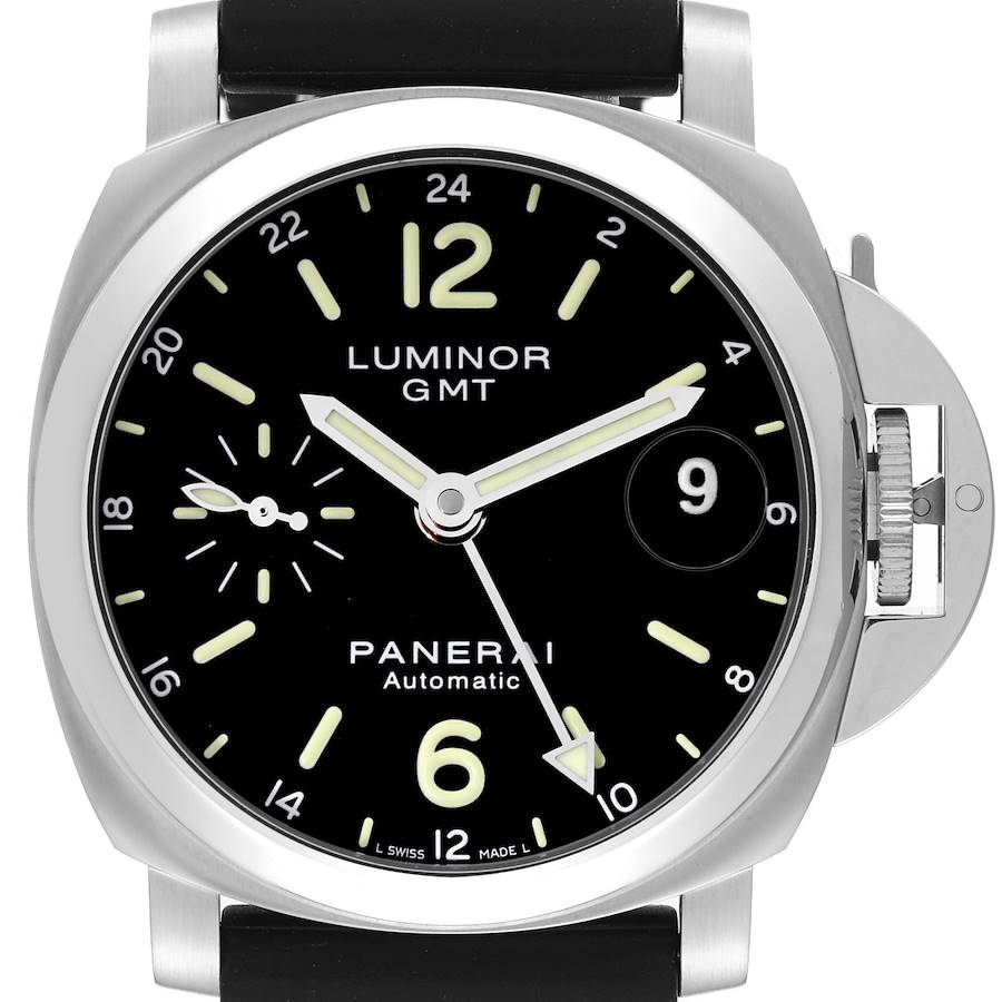 Panerai Luminor GMT 40mm Black Dial Steel Mens Watch PAM00244 Box Card SwissWatchExpo