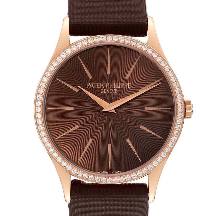 Patek Philippe Calatrava Rose Gold Brown Dial Diamond Ladies Watch 4897R SwissWatchExpo