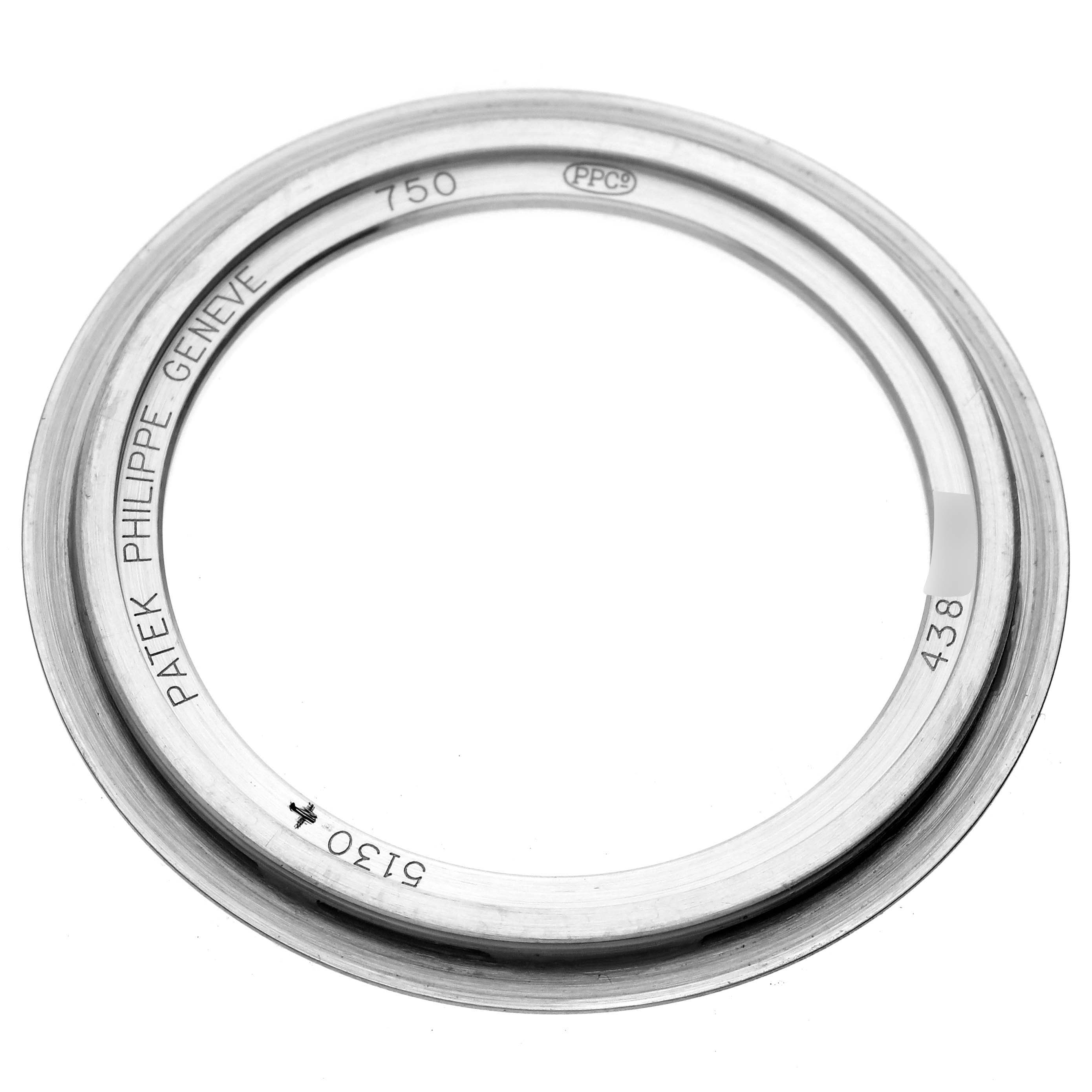 The image shows the top view of a bezel for a Patek Philippe Complications 5130G Men
s White Gold Silver Dial 5130G Men
s White Gold Silver Dial watch.