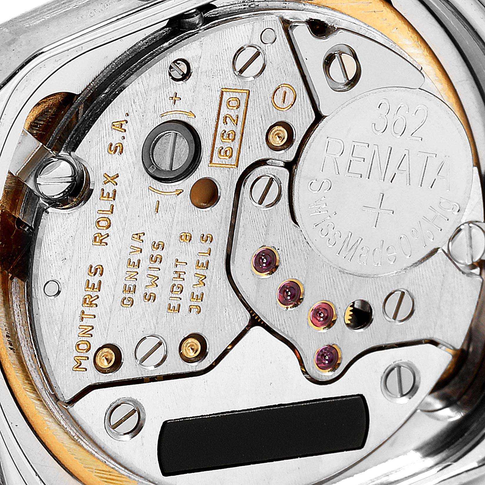The image shows a close-up view of the internal mechanism of a Rolex Cellini 6693 Women's White Gold Blue Dial 6693 Women's White Gold Blue Dial watch.