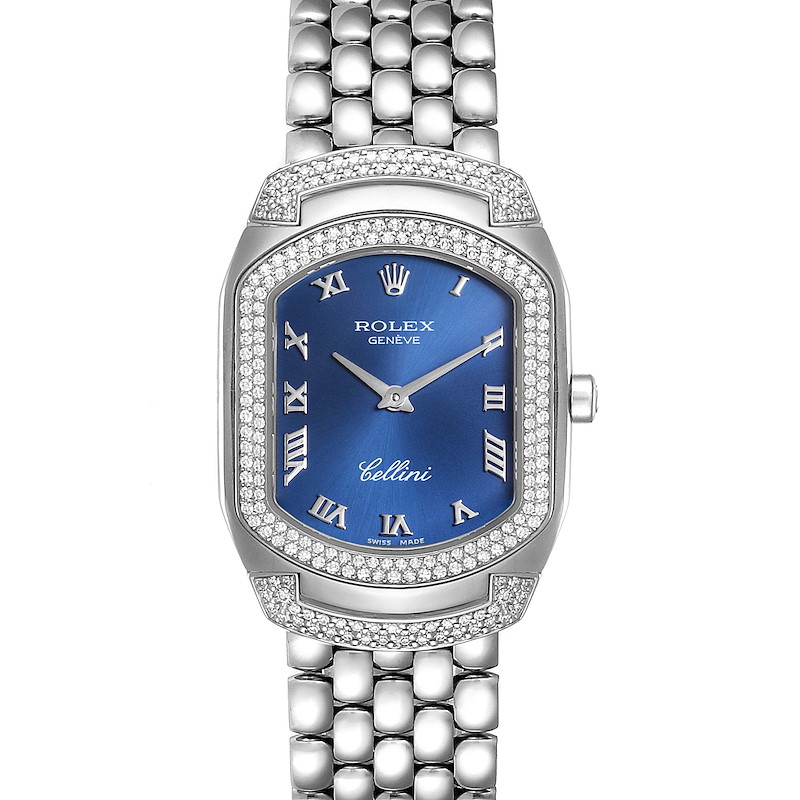 Rolex Cellini Cellissima Blue Dial White Gold Diamond Ladies Watch 6693 SwissWatchExpo
