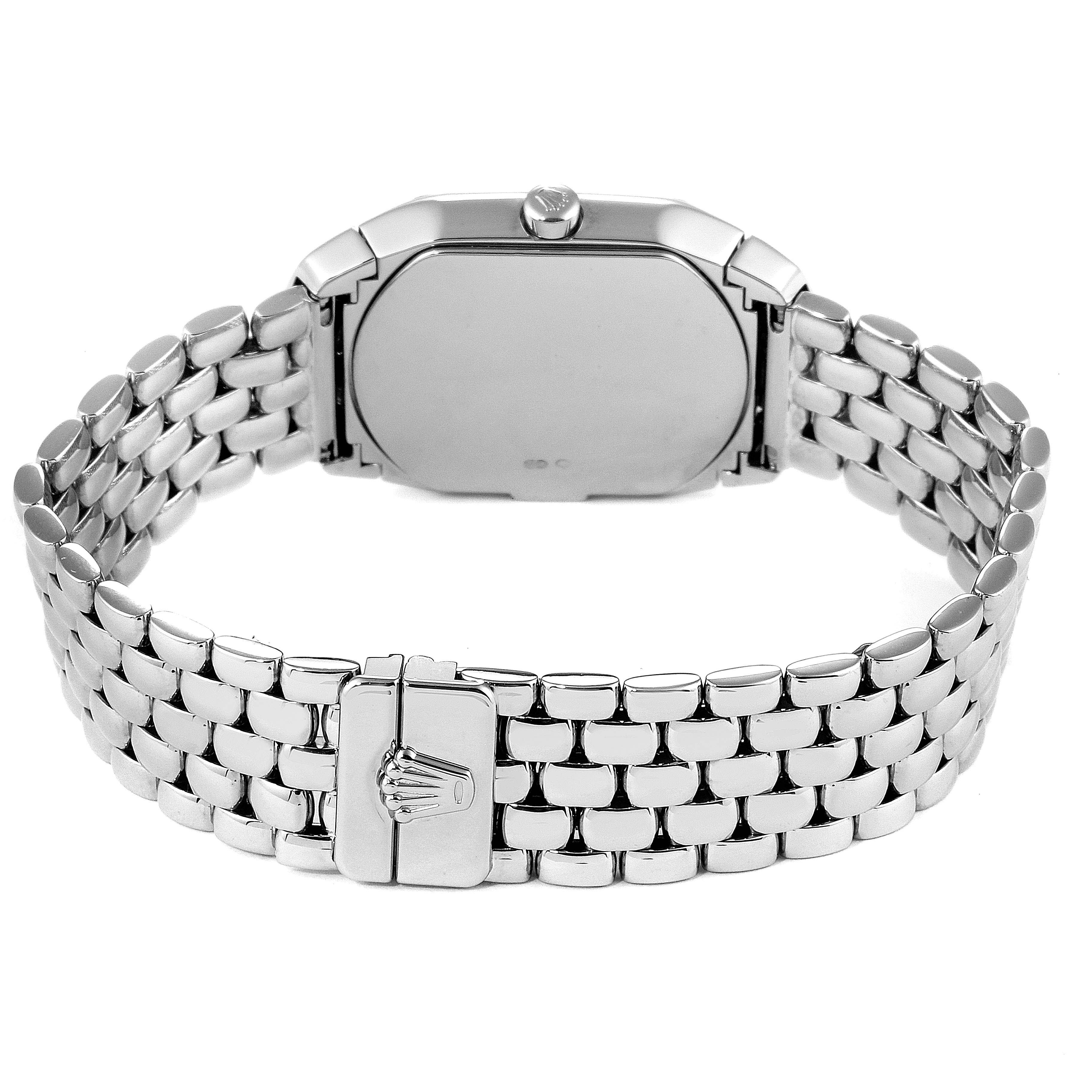 The image shows the back and bracelet of a Rolex Cellini 6693 Women's White Gold Blue Dial 6693 Women's White Gold Blue Dial watch, including the clasp with the brand's logo.