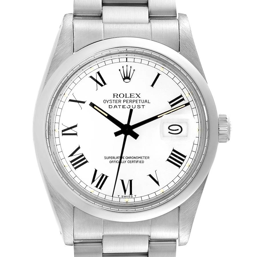 Rolex Datejust White Buckley Dial Steel Vintage Mens Watch 16000 SwissWatchExpo