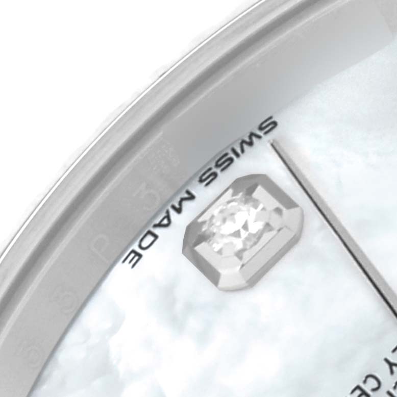 The image shows a close-up of the dial's edge and diamond hour marker of a Rolex Datejust 41 126334 Men's Stainless Steel Mother of Pearl Dial 126334 Men's Stainless Steel Mother of Pearl Dial watch.