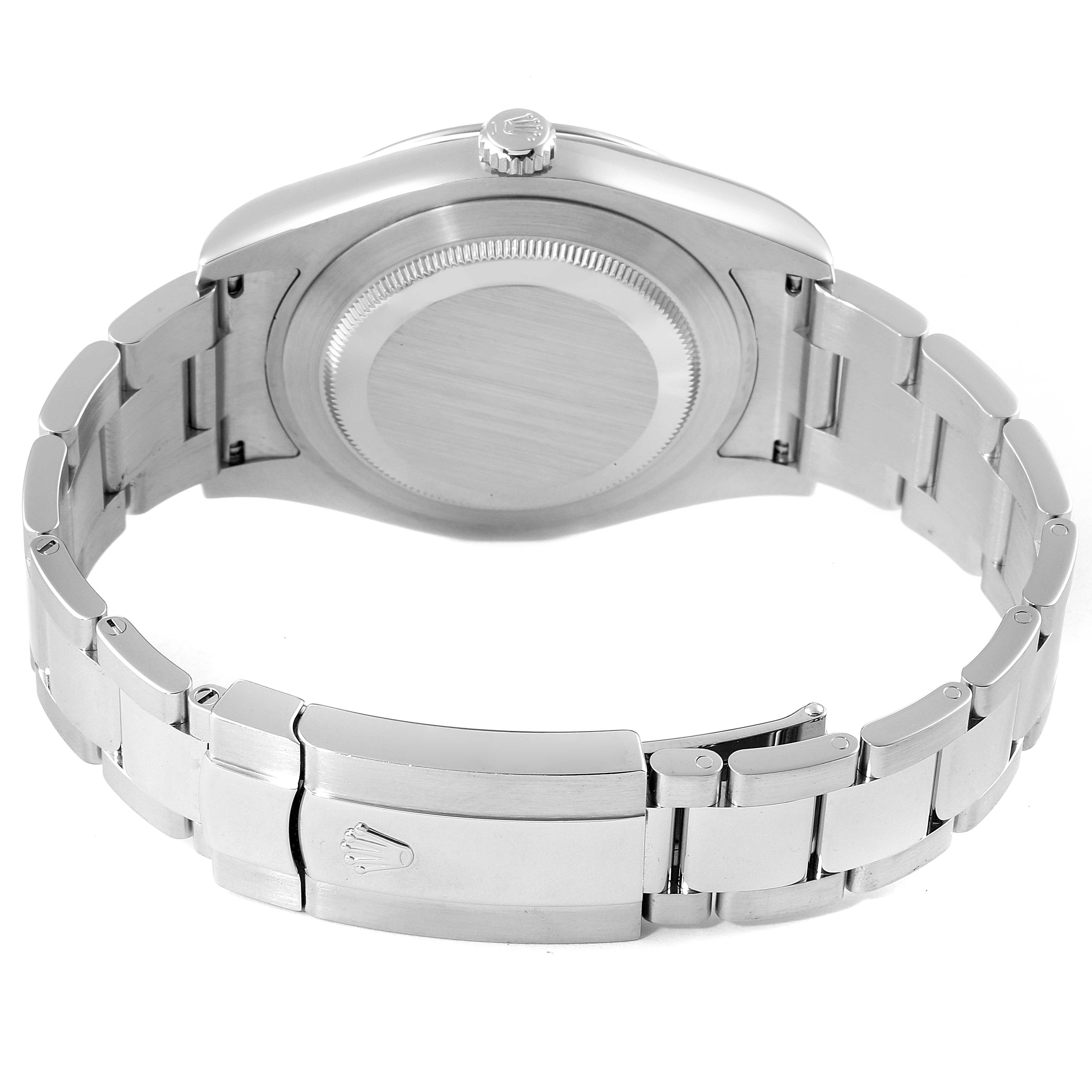 The image shows the back of a Rolex Datejust 41 116334 Men
s Stainless Steel Blue Dial 116334 Men
s Stainless Steel Blue Dial watch, focusing on the case back, bracelet, and clasp.