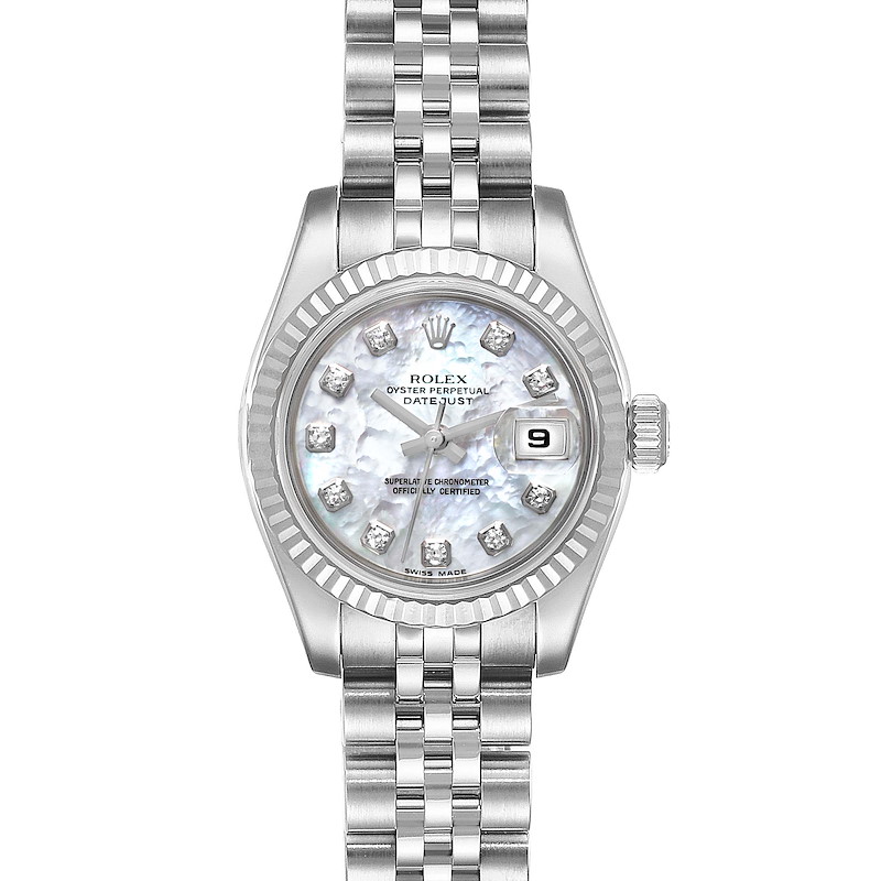 Rolex Datejust Steel White Gold MOP Diamond Ladies Watch 179174 Box Card SwissWatchExpo