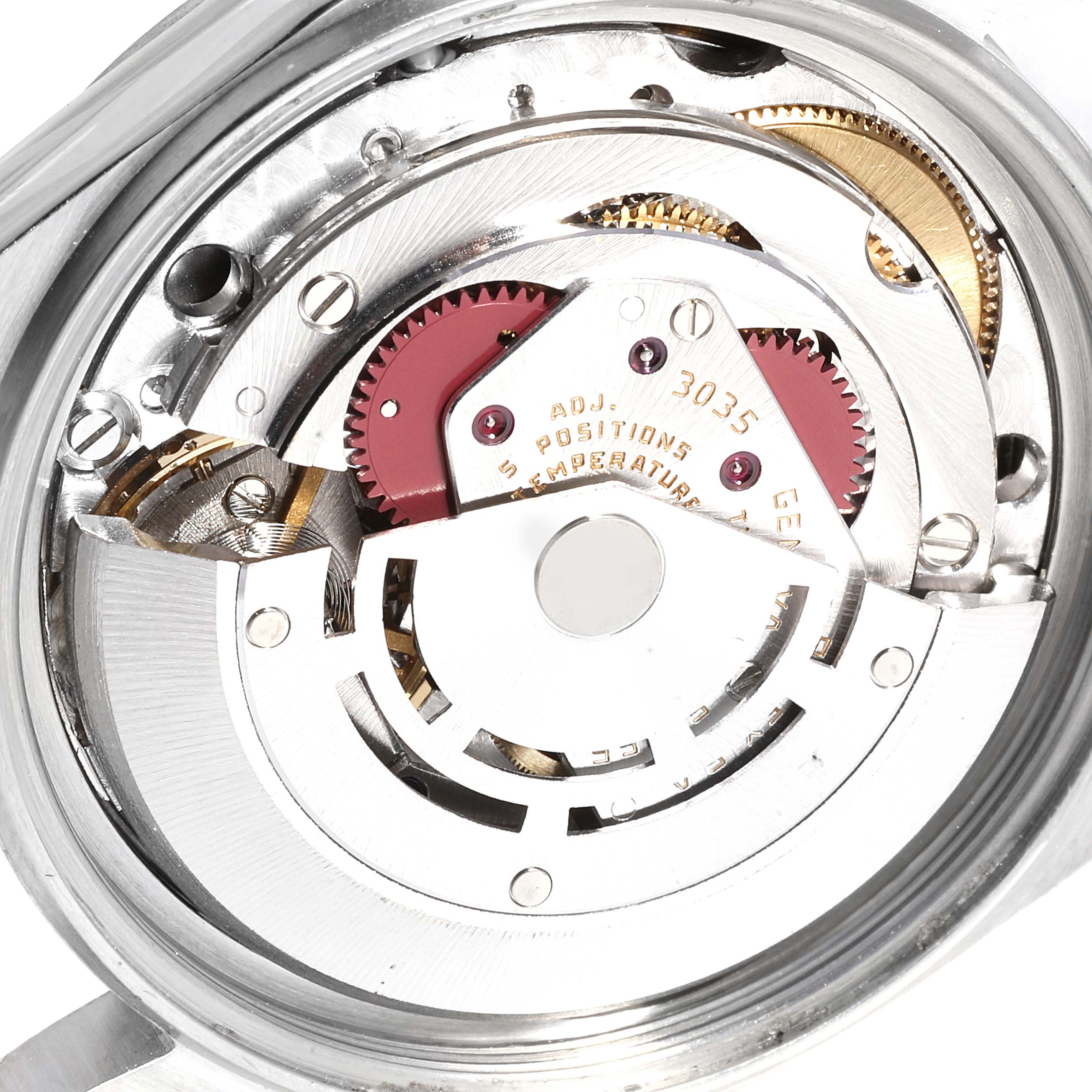 The image shows an internal view of the movement mechanism of a Rolex Vintage Collection 16014 Men
s Stainless Steel Silver Dial 16014 Men
s Stainless Steel Silver Dial watch.