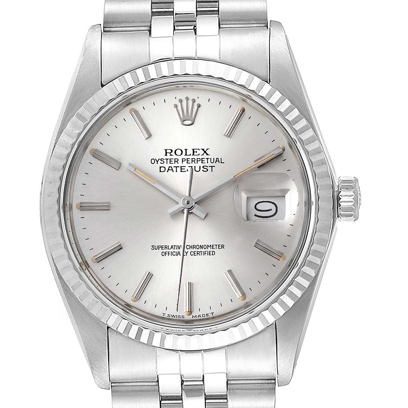 Rolex Datejust Steel White Gold Silver Dial Vintage Watch 16014 Box Papers SwissWatchExpo