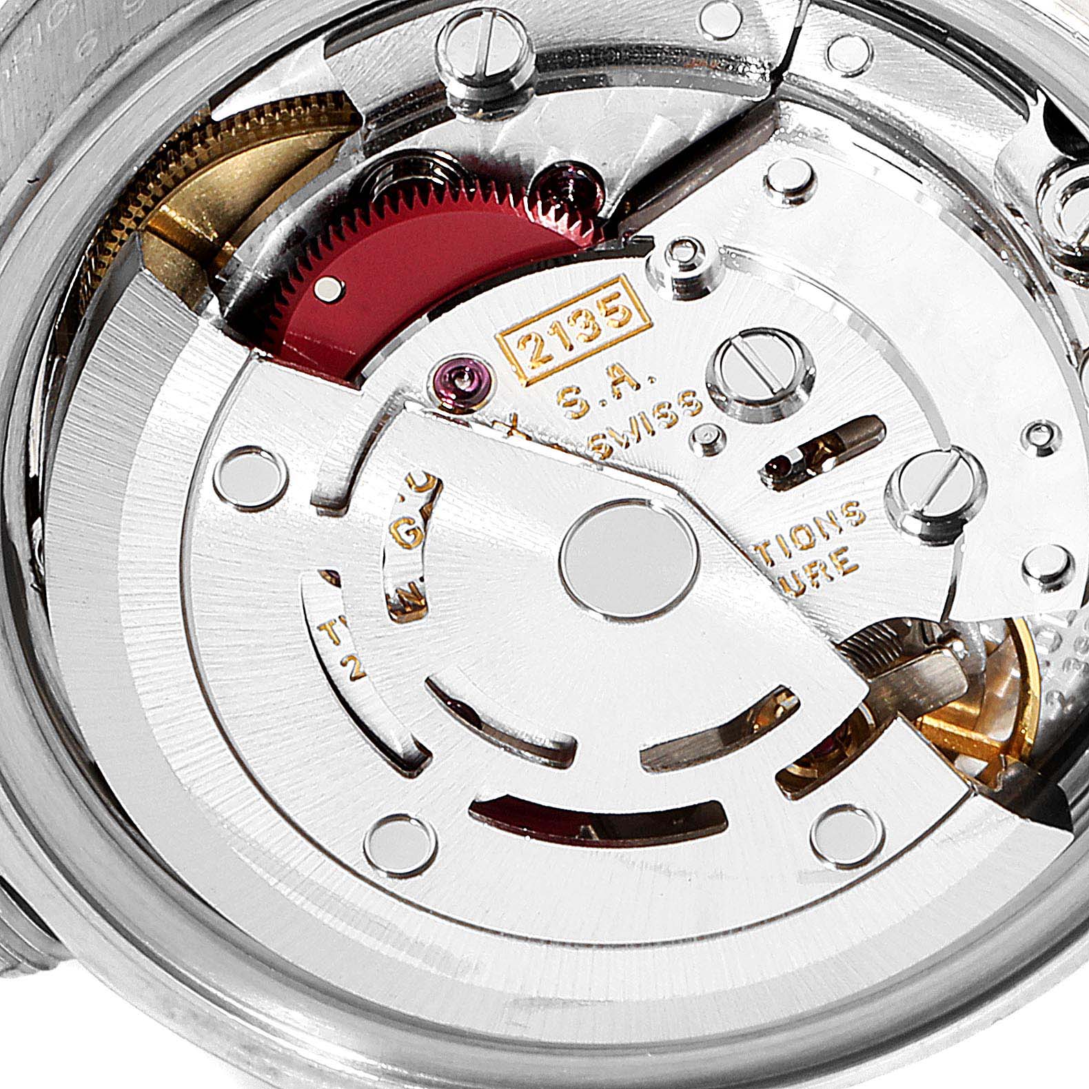 The image shows the internal mechanical movement of a Rolex Datejust 69174 Women
s Stainless Steel Silver Dial 69174 Women
s Stainless Steel Silver Dial watch, viewed from the back.