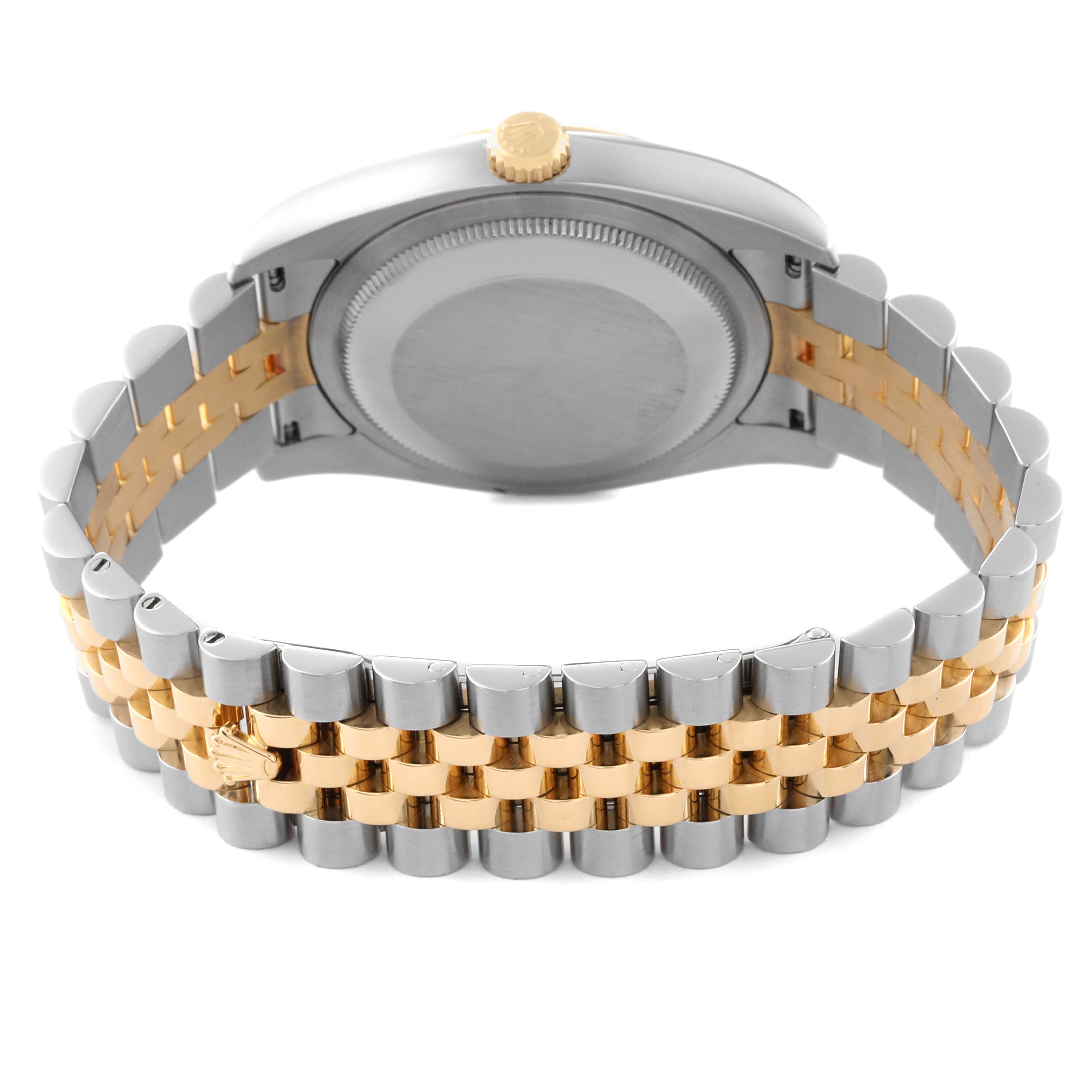 This image shows the back view and bracelet of a Rolex Datejust 116233 Men's Steel and Gold (two tone) Champagne Dial 116233 Men's Steel and Gold (two tone) Champagne Dial watch.