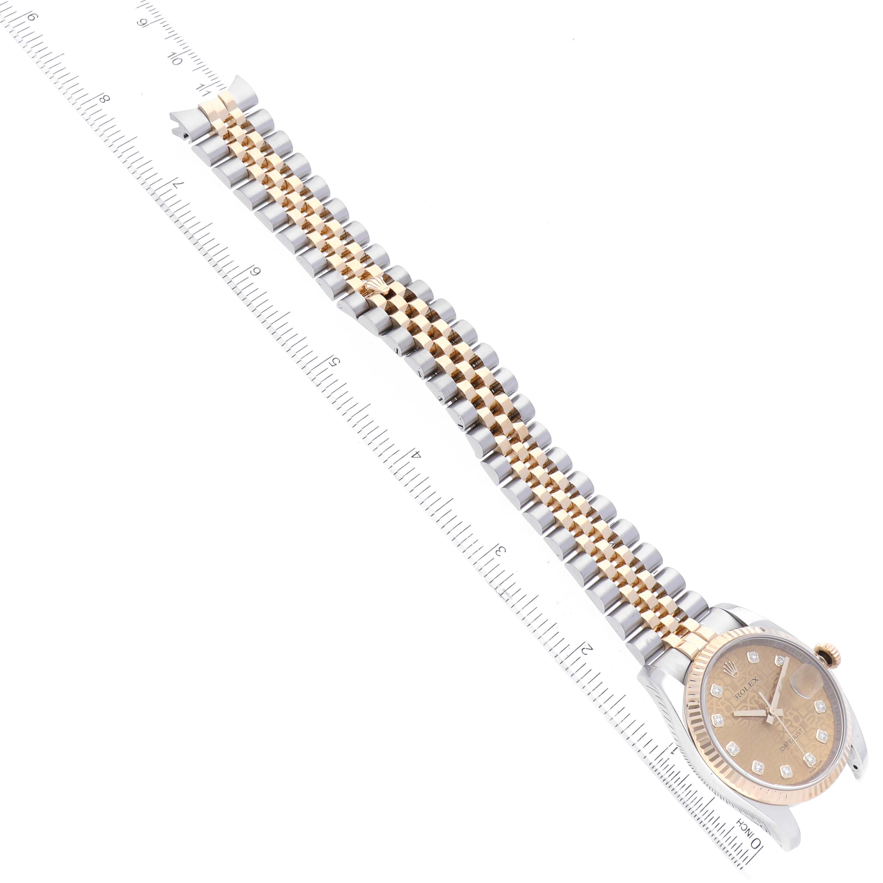 The image shows a Rolex Datejust 116233 Men's Steel and Gold (two tone) Champagne Dial 116233 Men's Steel and Gold (two tone) Champagne Dial watch laid flat, displaying the watch face, bracelet, and clasp at an elevated angle.