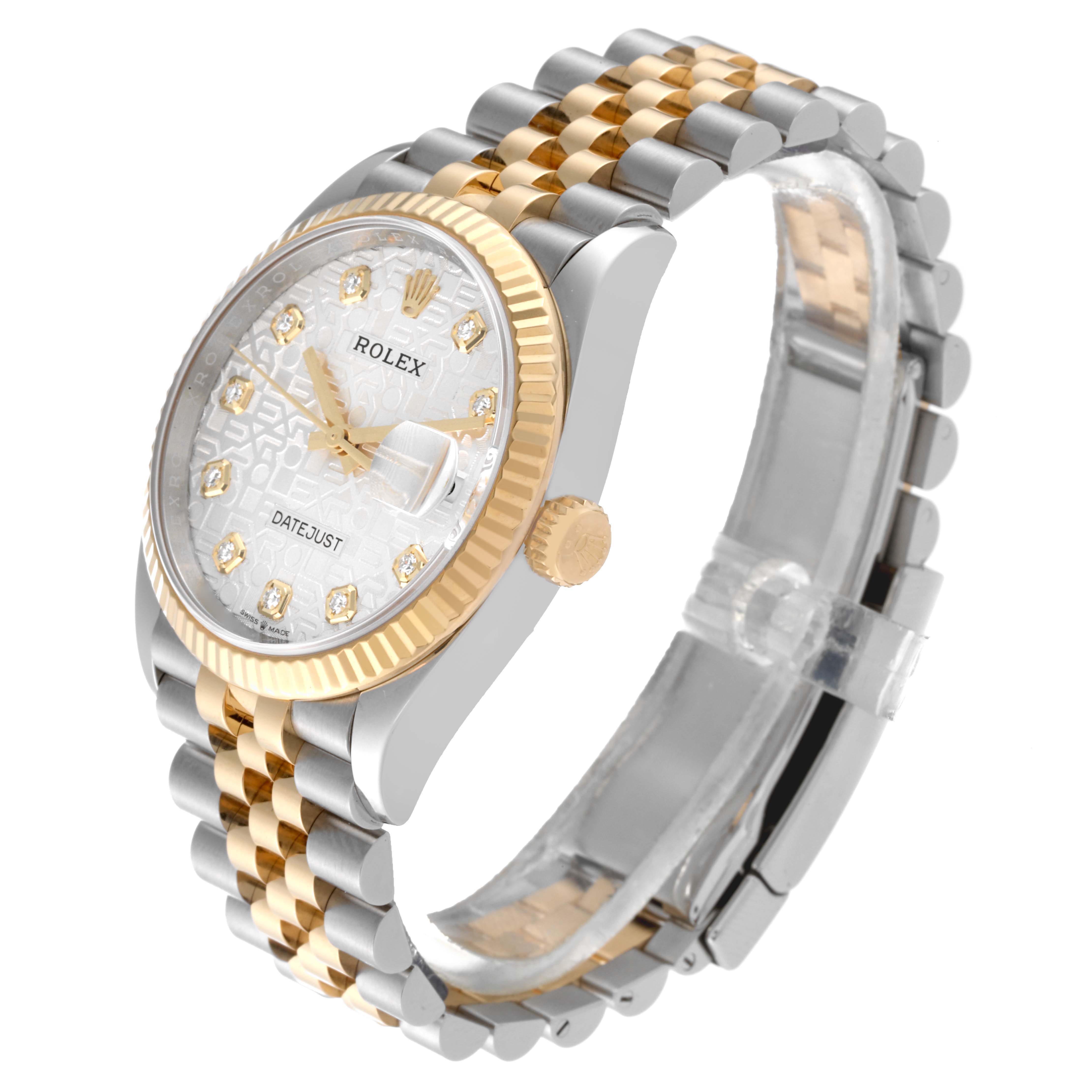 The image shows a Rolex Datejust 126233 Men's Steel and Gold (two tone) Silver Dial 126233 Men's Steel and Gold (two tone) Silver Dial watch at a three-quarter angle, highlighting the dial, bezel, crown, and bracelet.