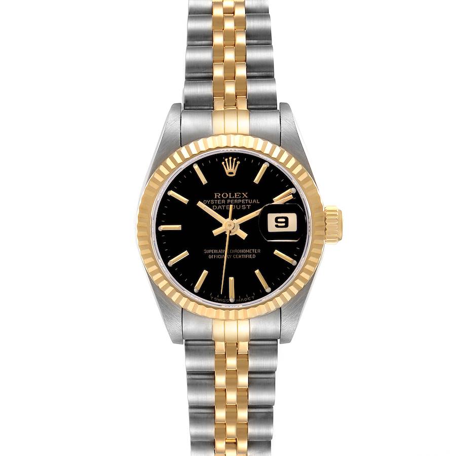 The Rolex Datejust watch is shown from the front, displaying the dial, bezel, case, and bracelet.