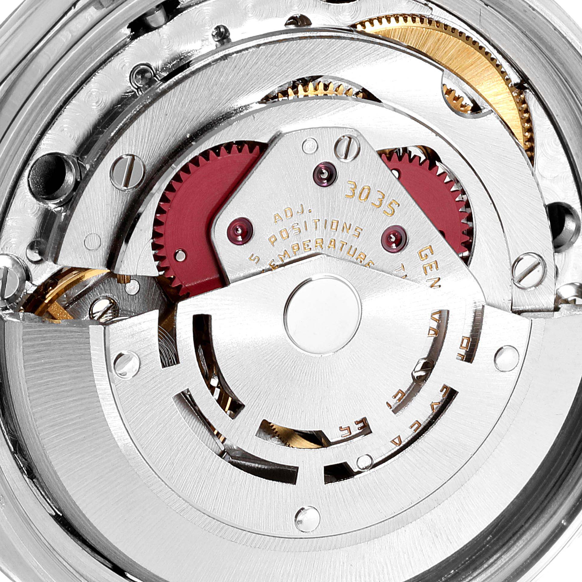 This image shows the intricate internal mechanical movement of the Vintage Collection model by Rolex from a close-up angle.