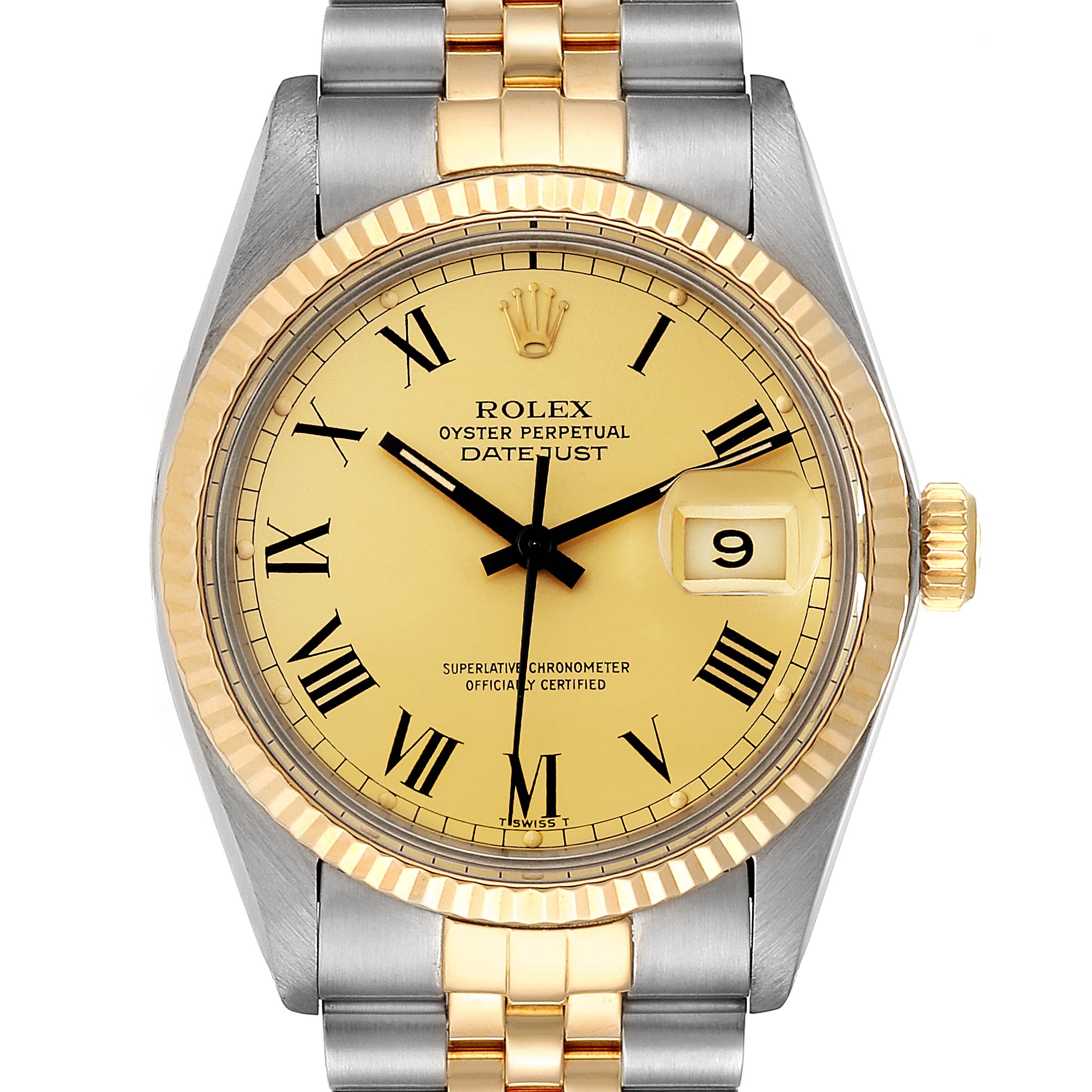 Rolex Datejust Steel Yellow Gold Buckley Dial Mens Watch 16013 Box ...