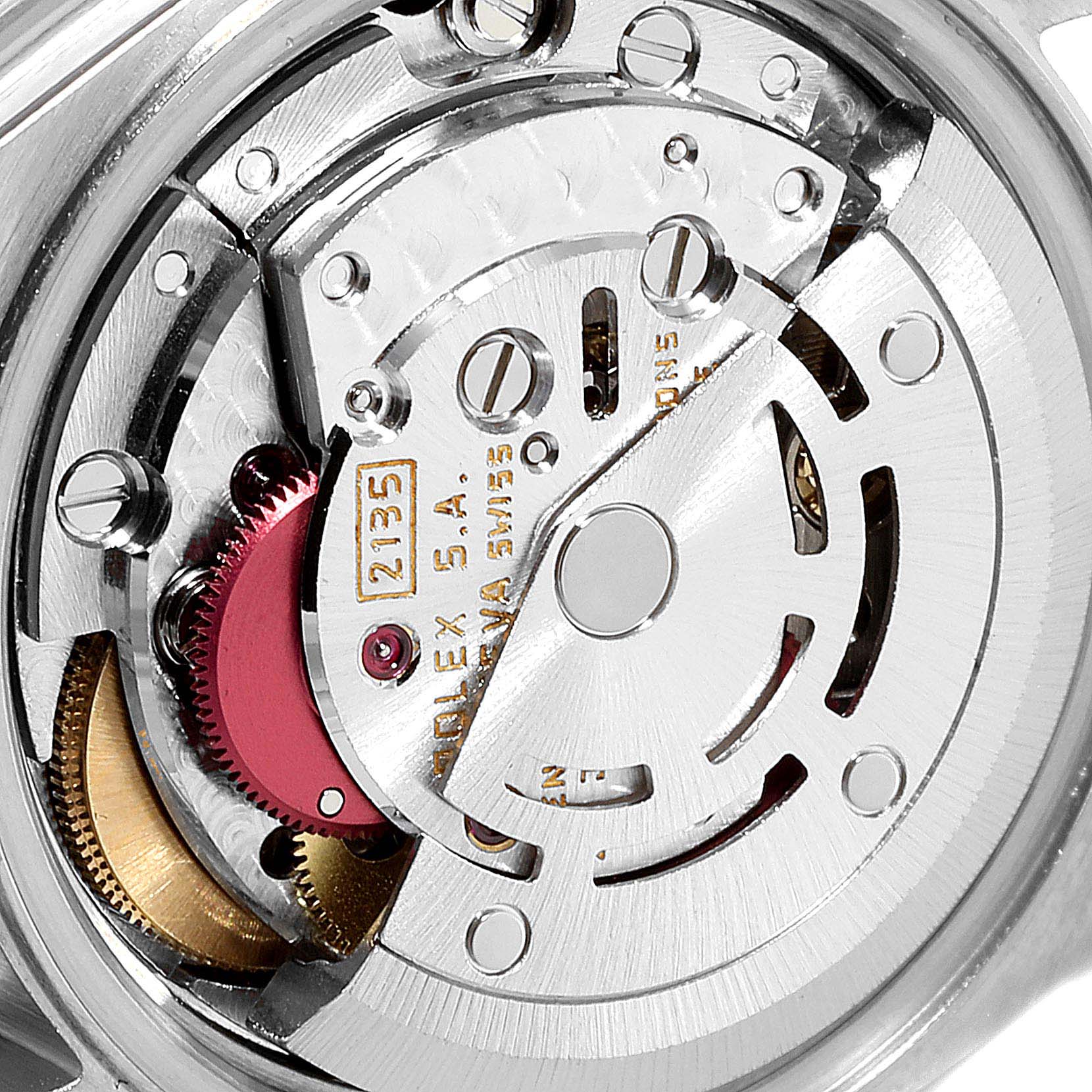 The image shows a close-up of the movement of a Rolex Datejust 69173 Women's Steel and Gold (two tone) Red Dial 69173 Women's Steel and Gold (two tone) Red Dial watch, focusing on the internal mechanical components.